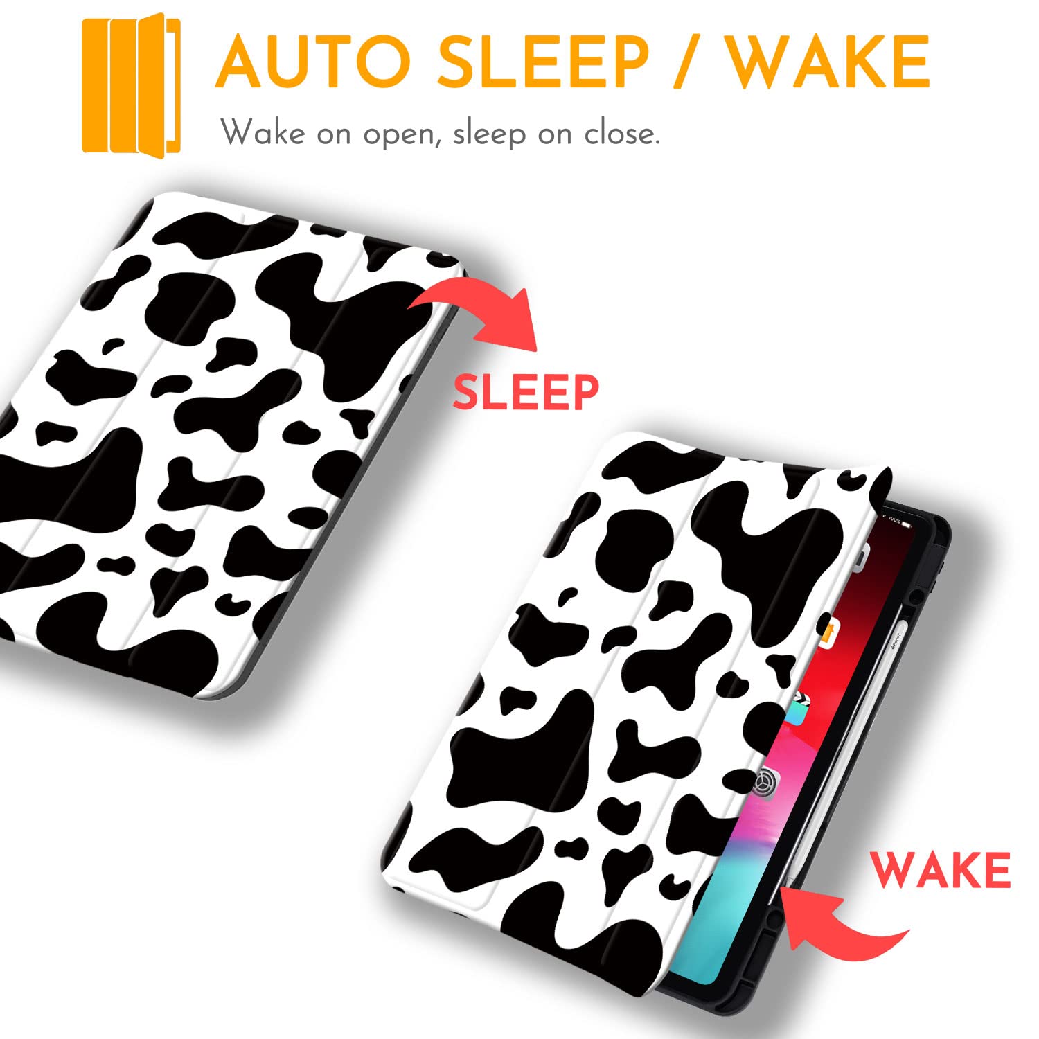 Hi Space For Ipad Pro 11 Inch Case 2022 2021 2020 2018 4Th 3Rd 2Nd 1St Generation With Pencil Holder, Cow Trifold Stand Protecti