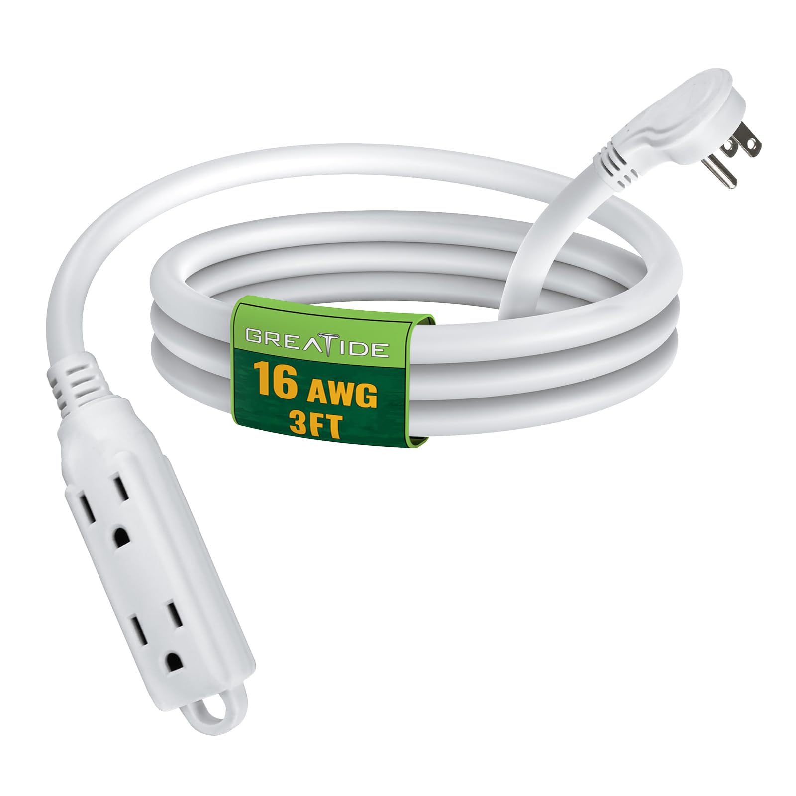 Greatide 3 Ft Flat Plug Extension Cord,16/3 Sjt Indoor Low Profile 3 Outlets Extension Cable With 45 Angled Flat Plug, Multiple