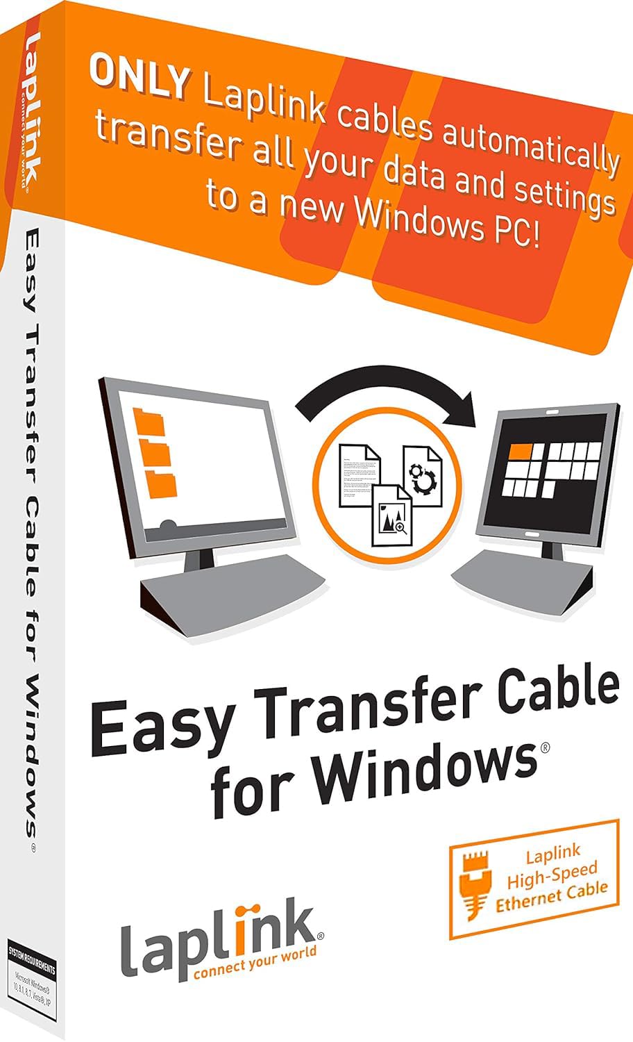 Laplink Easy Transfer Cable For Windows, Includes Pcmover Express Software And Ethernet Pc To Pc Cable, Single Use License, Tran