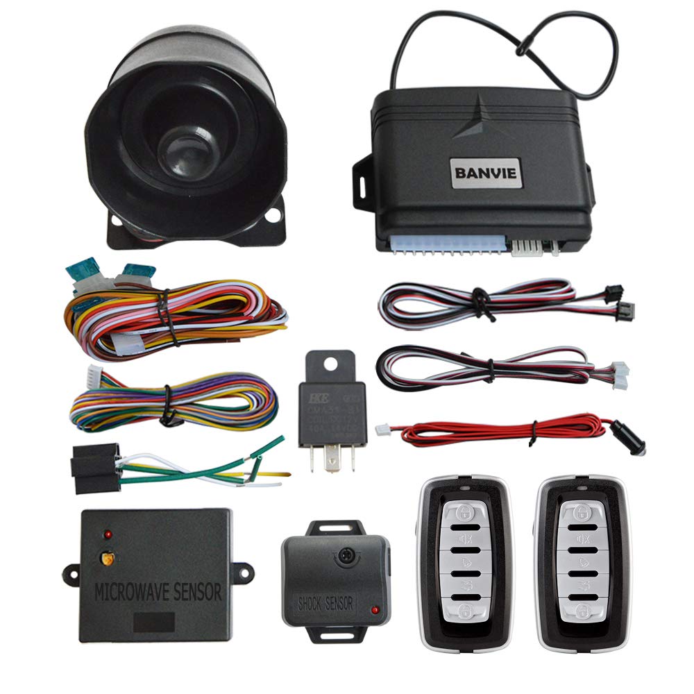 Banvie Car Alarm System, Security Antitheft Alarm Systems With Keyless Entry, With Microwave Sensor & Shock Sensor