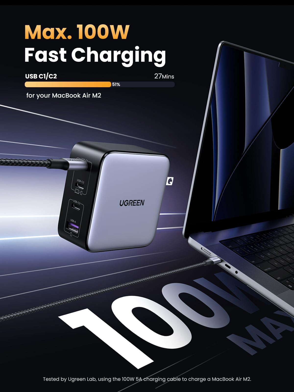 Ugreen 100W Usb C Charger, Nexode 4-Port Gan Foldable Compact Fast Wall Charger Power Adapter For Macbook Pro/Air, Ipad Pro, Iph