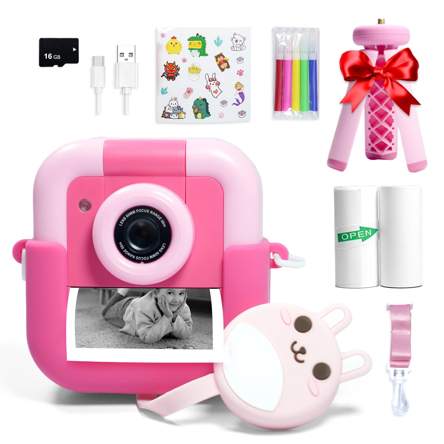 Prizedhome Instant Print Camera For Kids, Polaroid Camera With 16G Sd Card And 1080P Hd Digital Recording Camera,Portable Toy,Bi