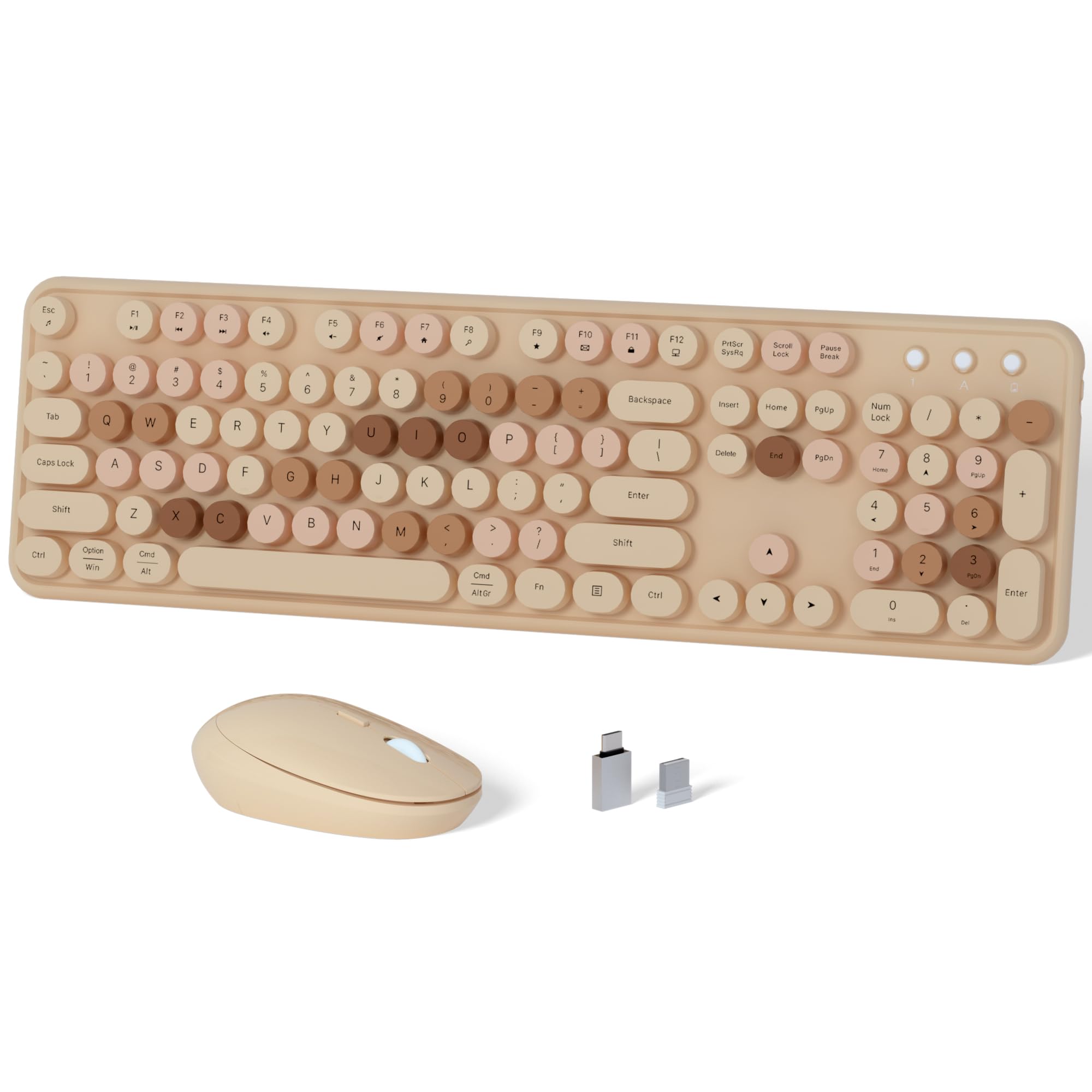 Wireless Keyboard And Mouse, Links9+ Full Size Retro Typewriter Keyboard With Round Keycaps, 2.4Ghz For Windows, Mac, Laptop, Pc