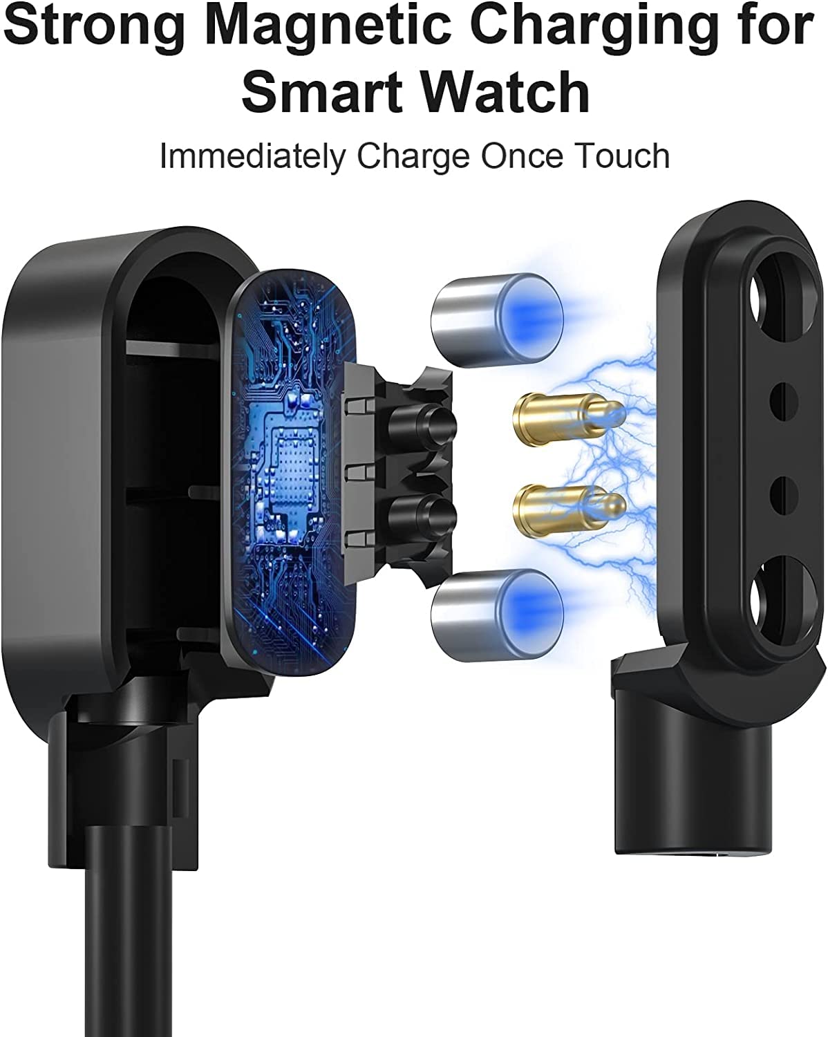 Compatible For Lige Smart Watch Charger, Magnetic Usb Replacement Charging Cable Compatible With Lige Smart Watch (2 Pack-Black+