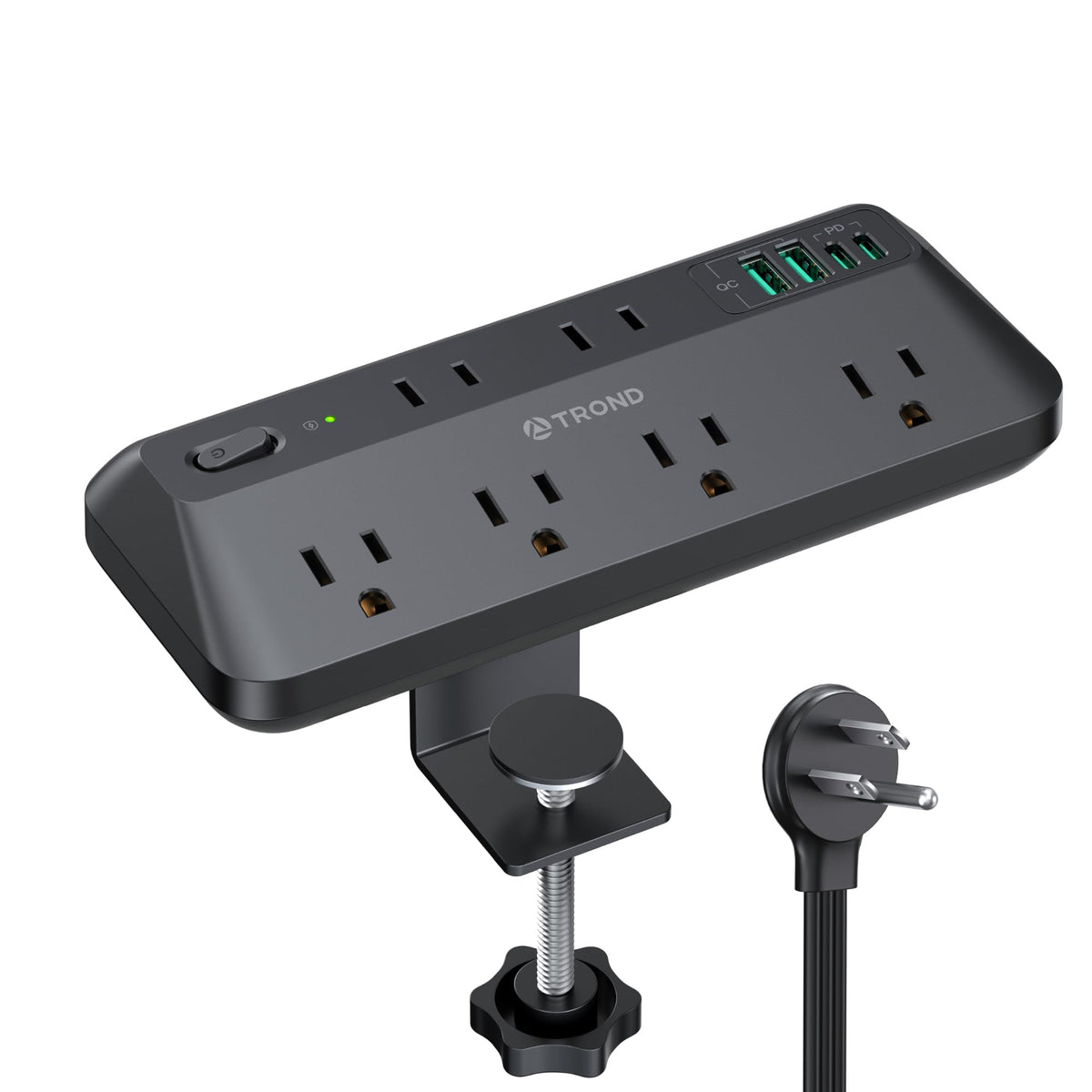 Trond 20W Usb C Desk Clamp Power Strip - 1700J Surge Protector With 7 Outlets, Desktop Edge Mount Extension Cord, Fit 1.97'' Tab