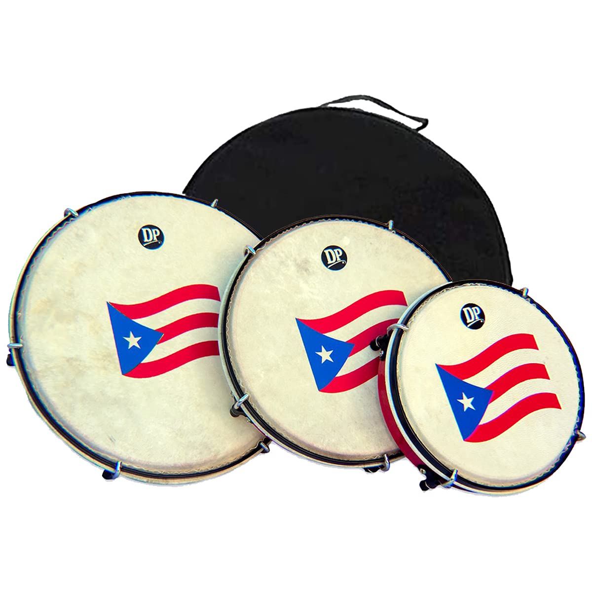 Dp Music Set De Panderos  Pleneras Pvc Drums With Puerto Rico Flag  Nylon Carrying Case Included