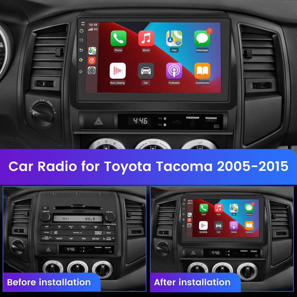 Litillbuly Android 12 2Gb+32Gb Wireless Carplay Receiver For Toyota Tacoma 2005 2015, 9 Inch Touch Screen With Gps/Fm/Wifi/Usb/S