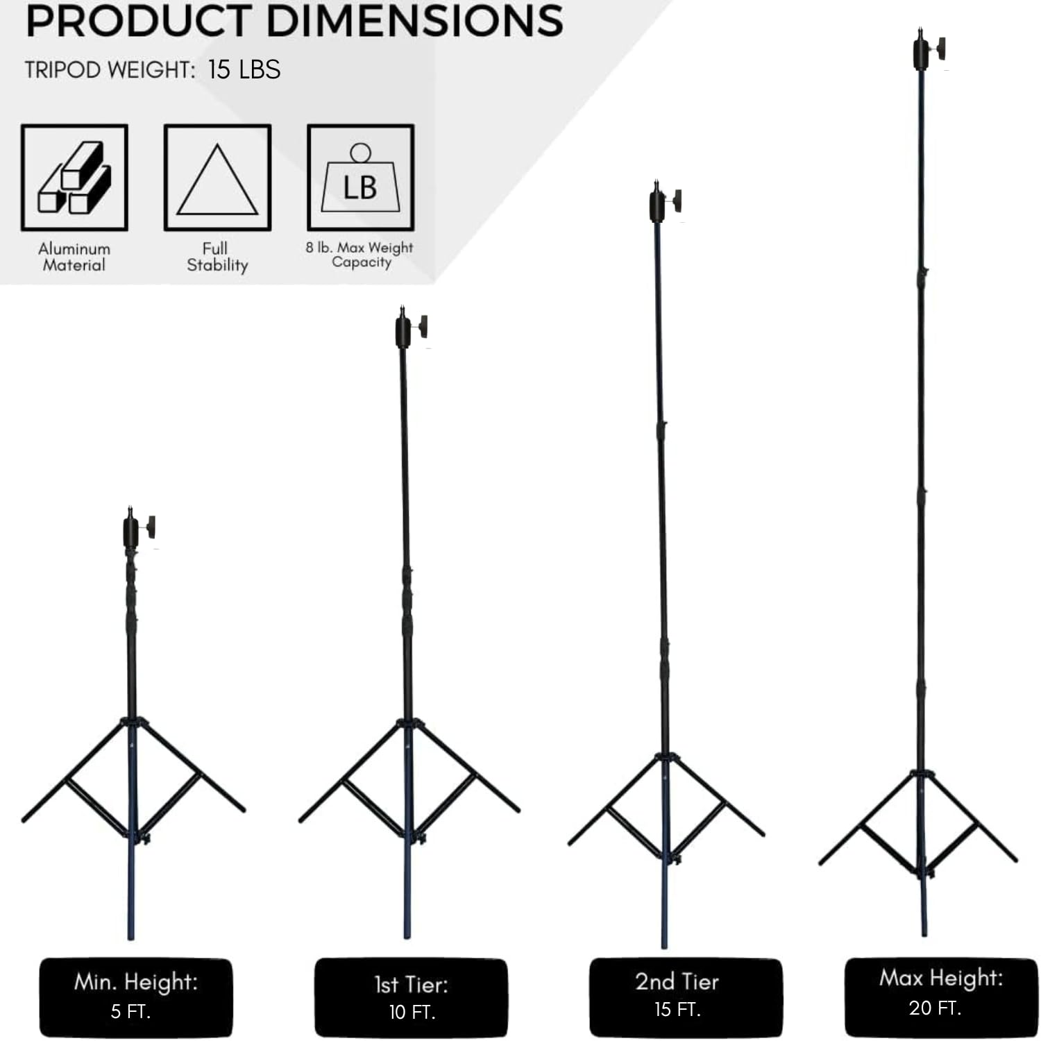Glide Gear Tst 20 Sky High 20 Tall Video Camera Tripod Stand - Air-Cushioned Telescoping Sections, Supports Up To 8 Lbs - Ideal