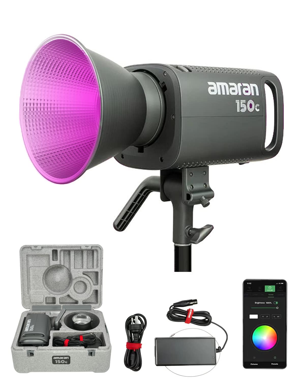Aputure Amaran 150C Video Light,Rgb Studio Light 150W Output Bowens Mount Point Source Led Video Light,15,610 Lux @ 1M 2,500K ~7