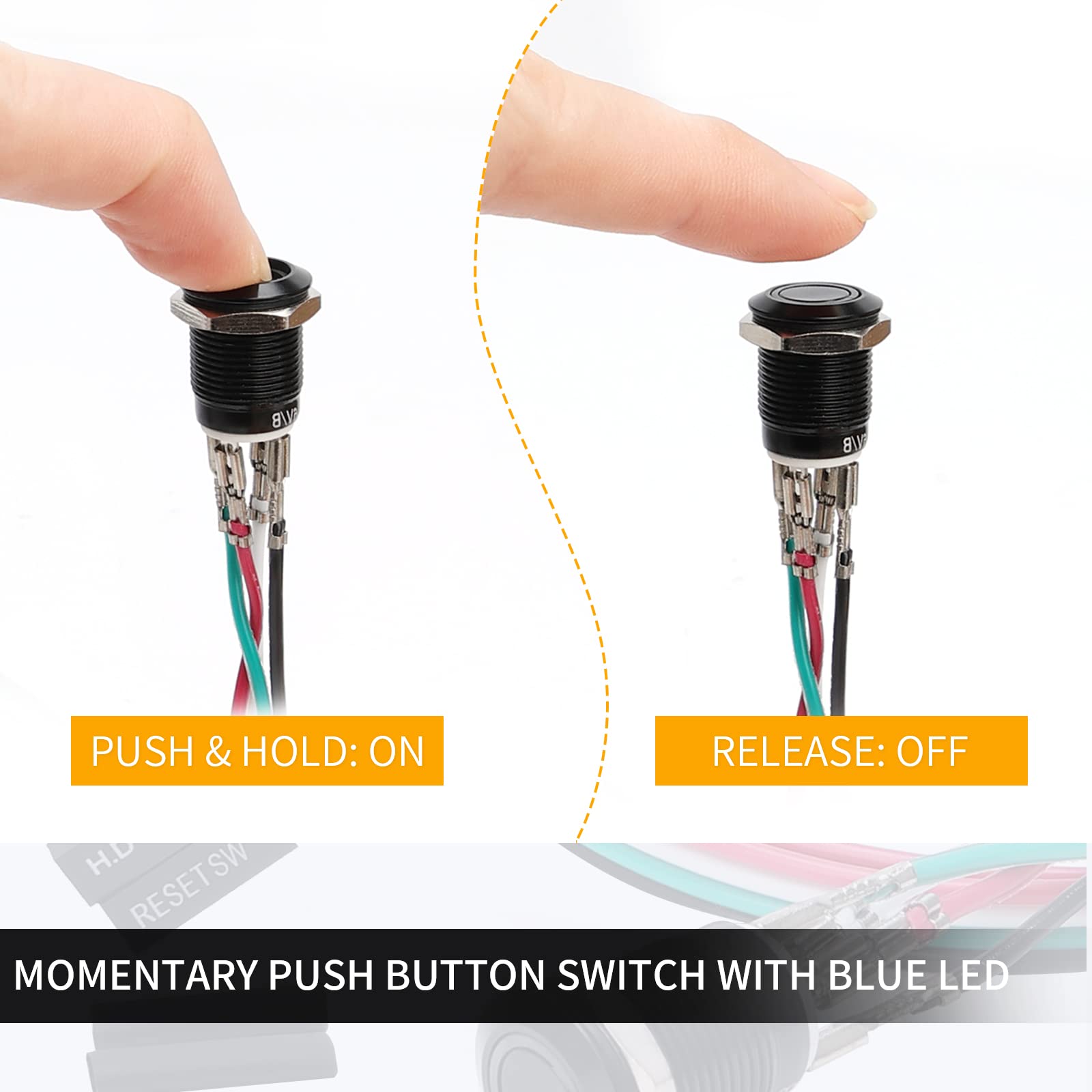 Starelo 12Mm Computer Case Diy Restart Instant Button Installation And Replacement, Metal Self Resetting Button Switch, Blue Led