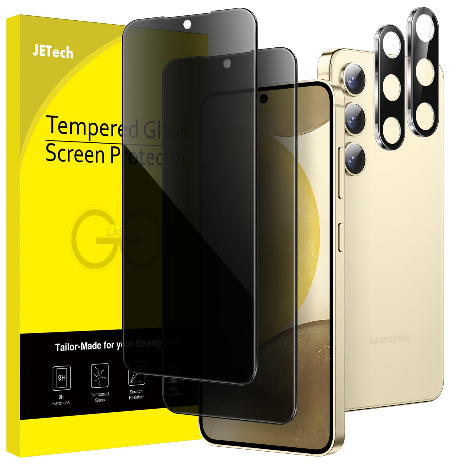 JETech Privacy Screen Protector for Samsung Galaxy S24 5G 6.2-Inch with Camera Lens Protector, Anti-Spy Tempered Glass Film, Fin