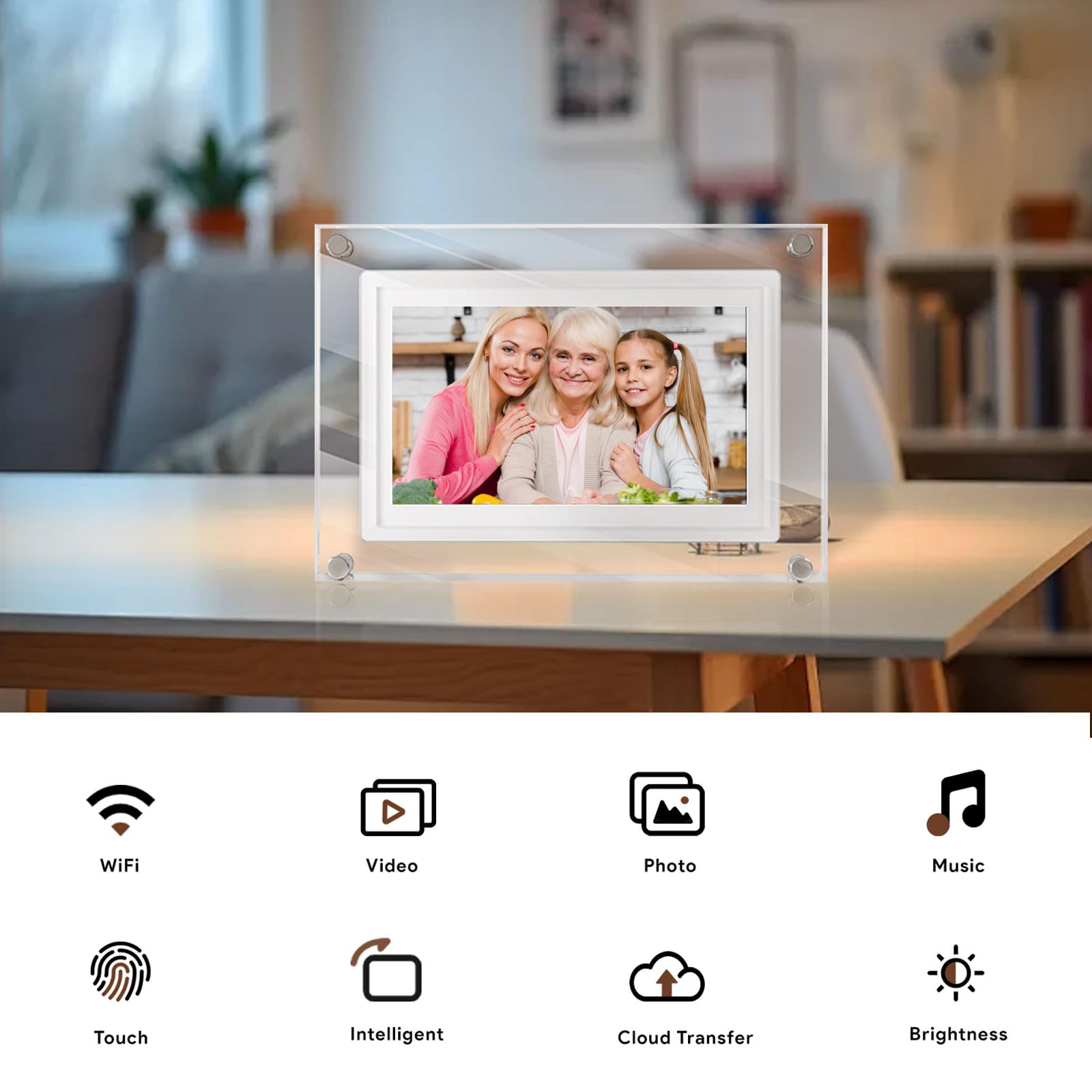 Frameo 7 Inch Wifi Digital Picture Frame, Smart Digital Photo Frame 1280X800 Hd Ips Touchscreen, 32Gb Memory, Auto Rotate, Photo