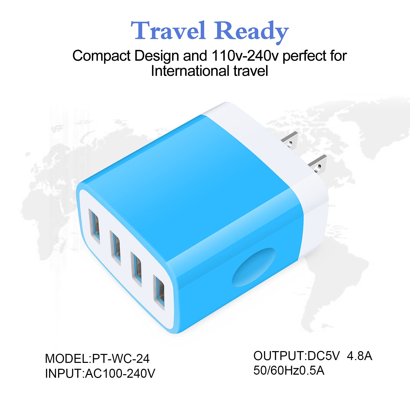 Iphone 13 Charger Block Fast Charging 4.8A Multi Port Usb Charger Wall Plug Power Adapter Charging Box Cube Brick For Iphone 15/14/13/12/11 Pro Max, Samsung Galaxy A54 A14 A13 A53 A73 S23 S22 S21 S20