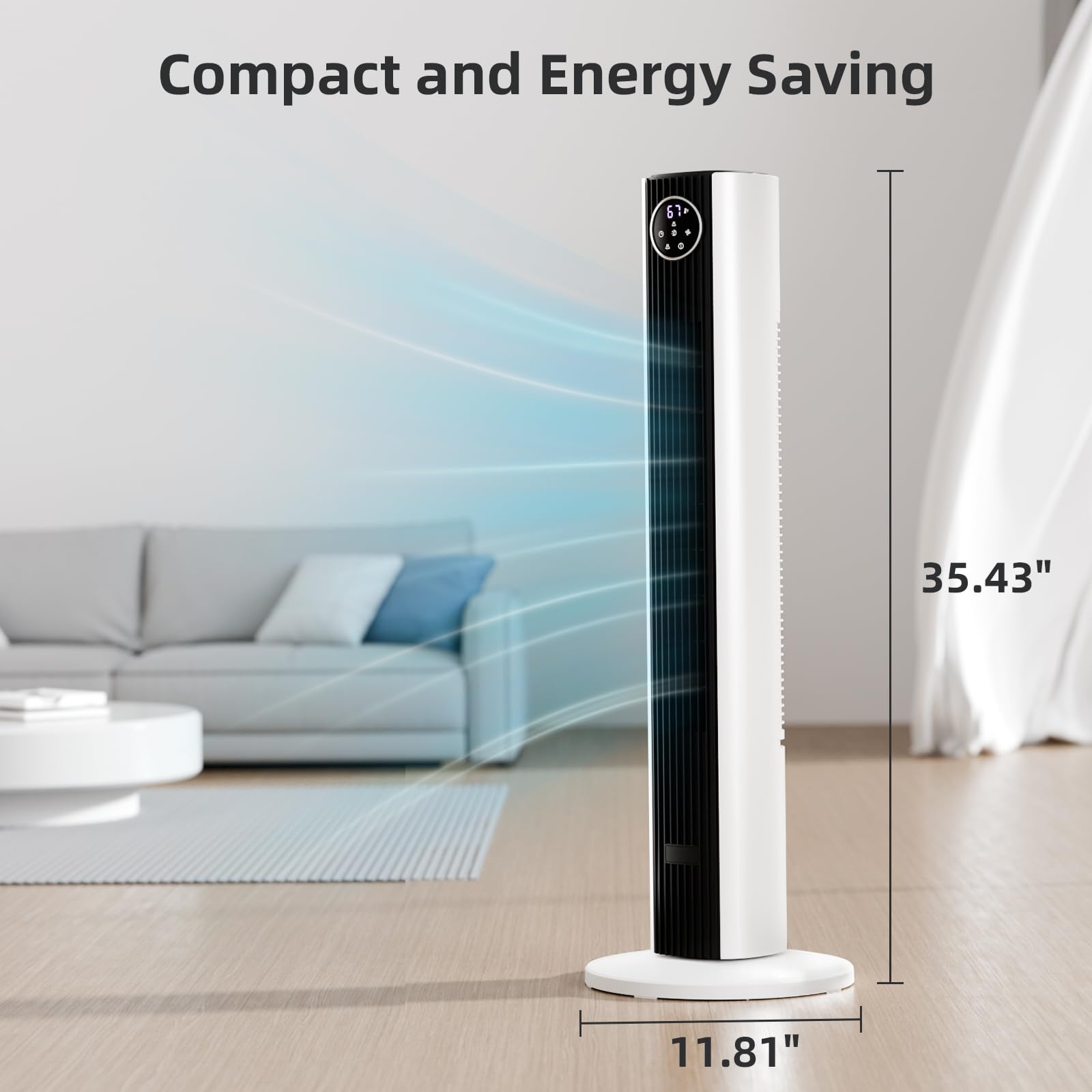 Antarctic Star Tower Fan Portable Floor Fans 85Oscillating Fan Quiet Cooling 12H Timer Remote Control Standing Bladeless Electri