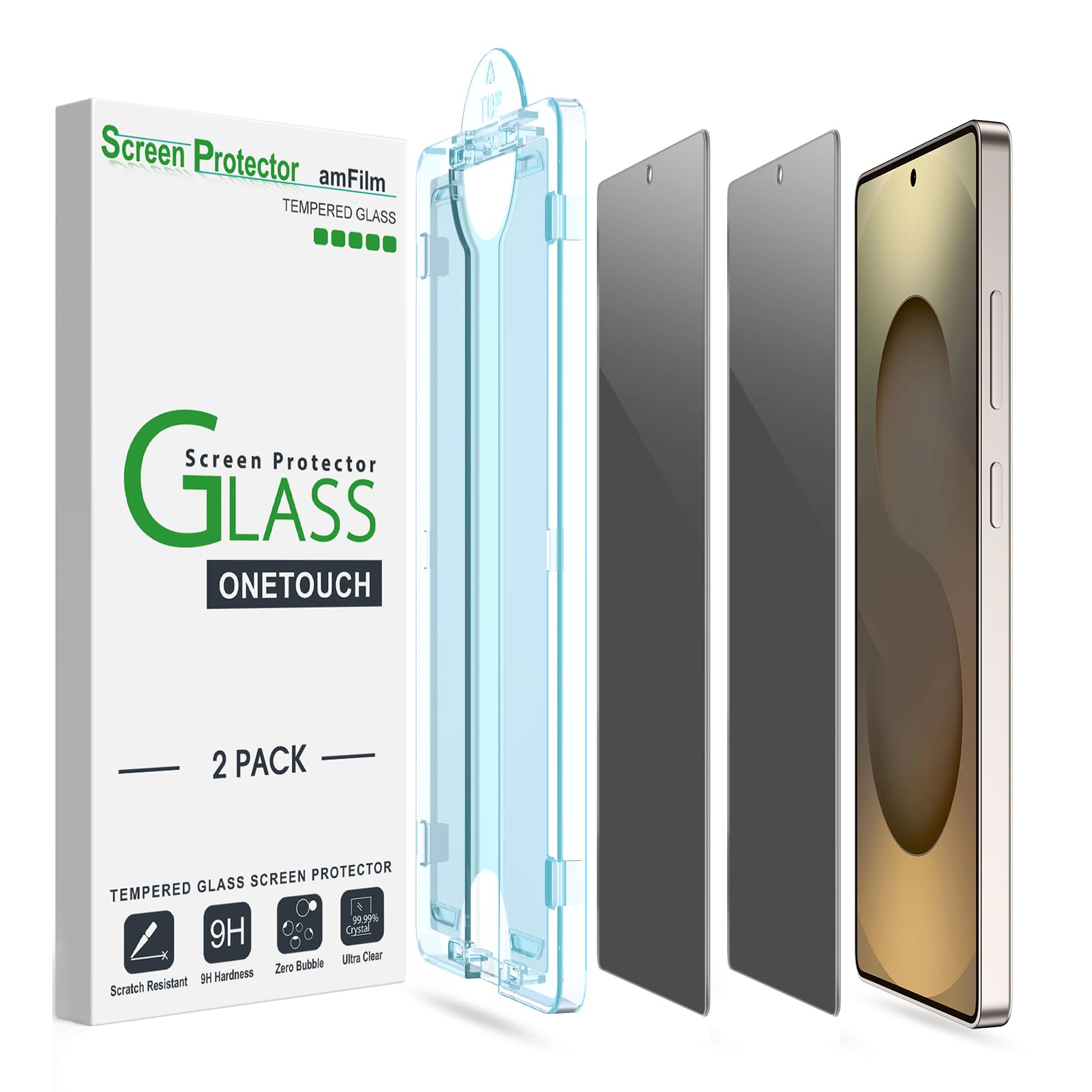 amFilm Auto-Alignment OneTouch for Samsung Galaxy S25 Ultra 6.9 Privacy Screen Protector, Tempered Glass, 30 seconds Installat