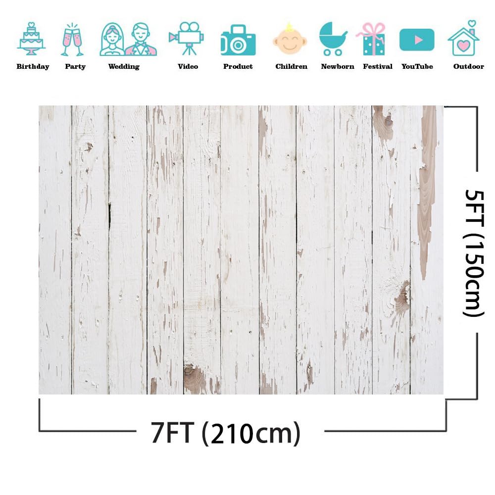 Aiikes 7X5Ft Vintage Wood Backdrop White Wooden Background Wood Backdrops For Photography Newborn Photography Backdrop Birthday