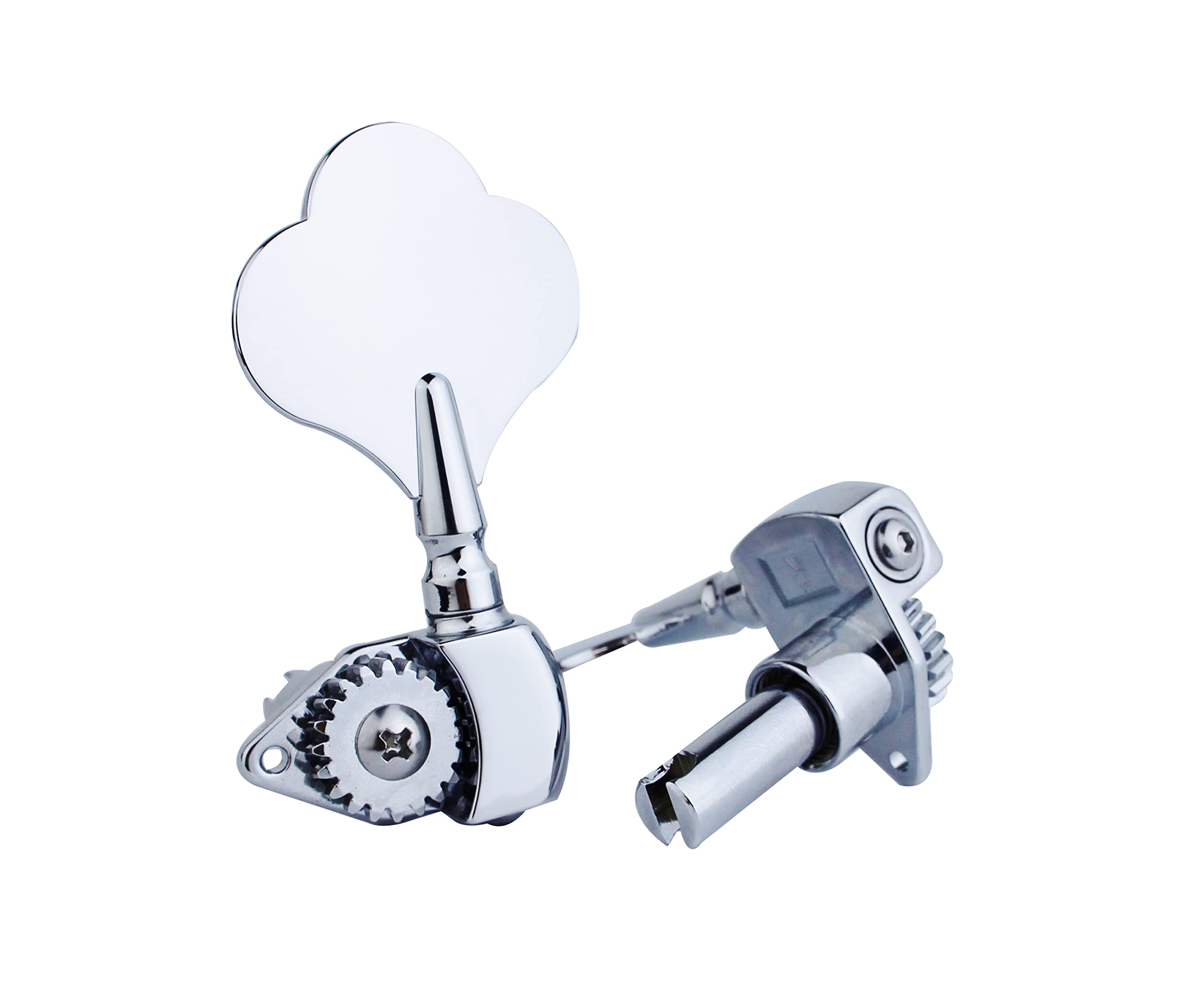 Guyker Open Frame Electric Bass Machine Head (2R + 2L)   1:20 Ratio Gear Tuners Tuning Key Pegs   Chrome
