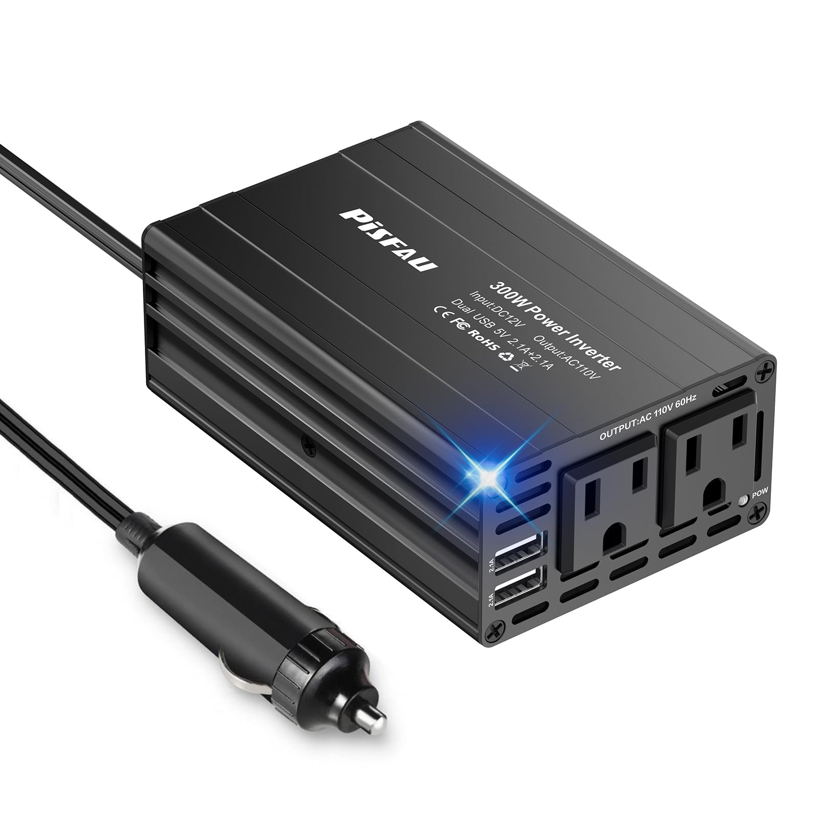 300W Car Power Inverter Dc 12V To 110V Ac Car Converter 2 Usb Ports Car Adapter Plug Outlet For Laptop Computer Charger
