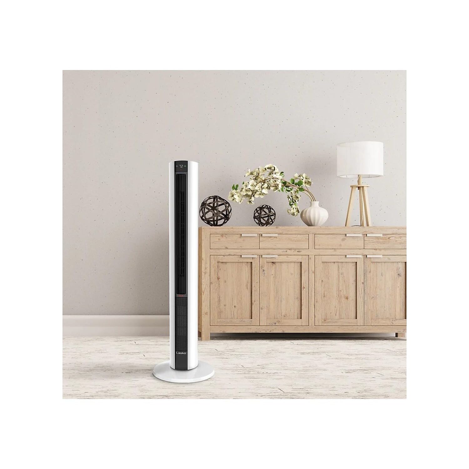 Lasko 1500 Watt 4 Speed Quiet Bladeless Multi Function Remote Control Comfort Control Tower Fan And Space Heater With 3 Heat Set