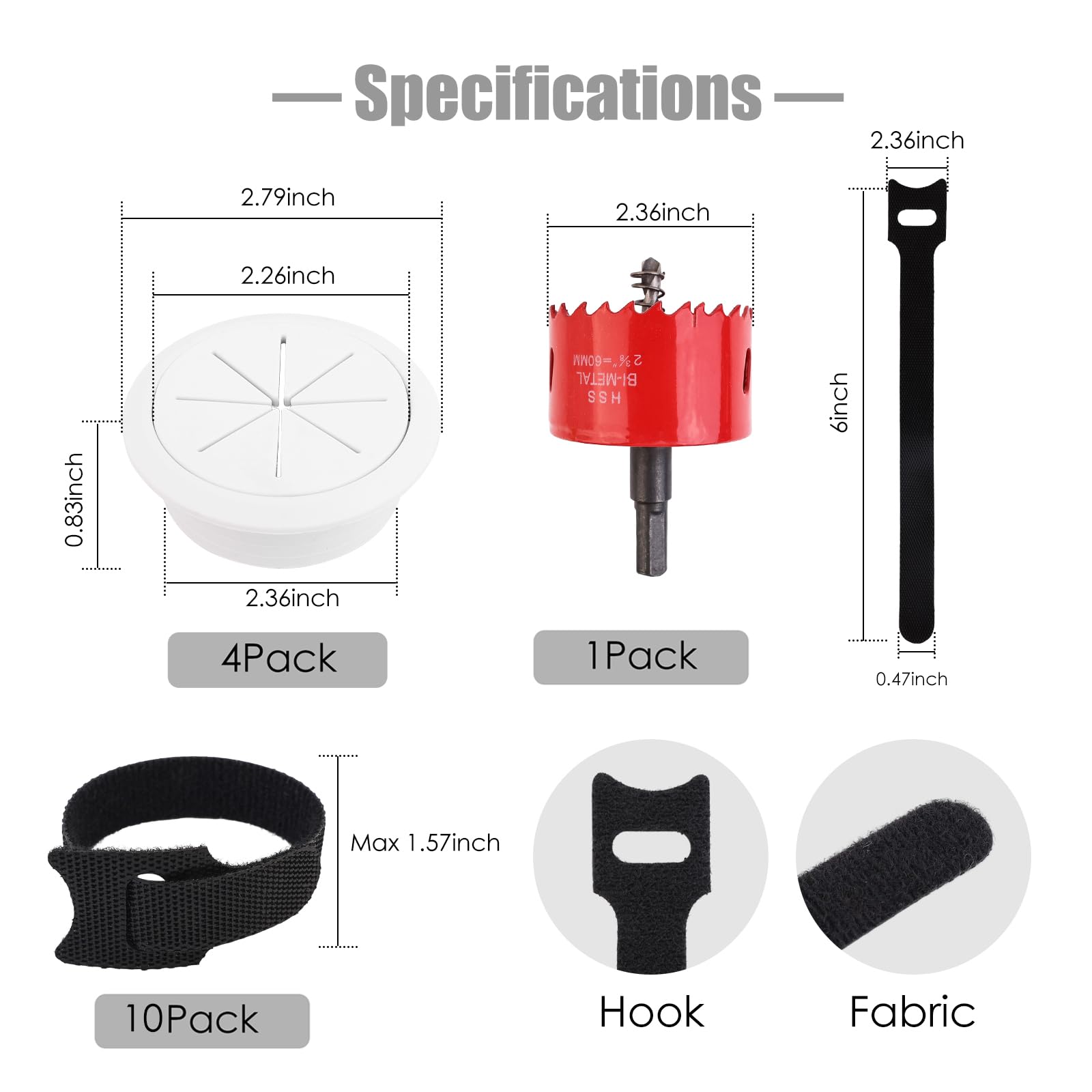 4 Pack Cord Hider For Wall Mounted Tv, 2 3/8''(60Mm Hole) Cord Hider For Tv Wall, In Wall Cable Management Kit, Includes 4 Pass