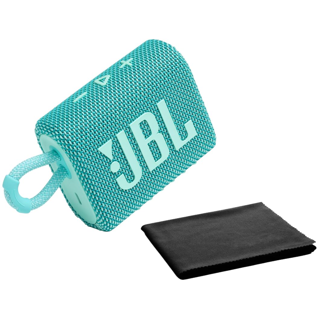 JBL Go 3  for Portable Use  Speaker with Bluetooth  Built in Battery Waterproof and Dustproof  Includes Cleaning Cloth (Teal