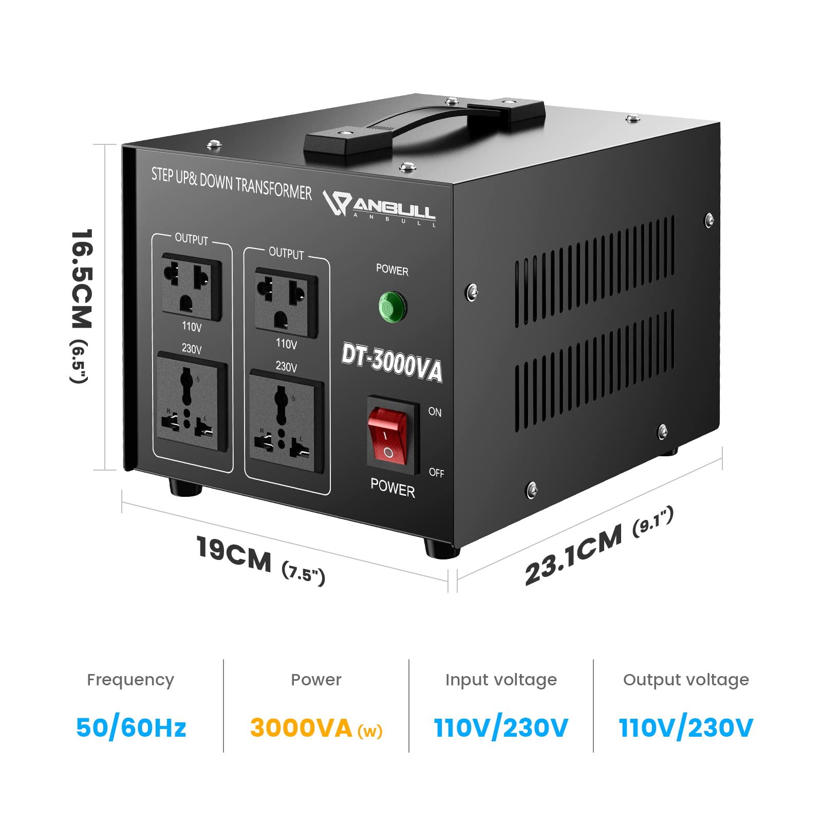 Anbull 3000 Watt Voltage Converter Transformer   Heavy Duty Step Up/Down Ac 110V/120V/220V/240V Power Converter   Circuit Breake