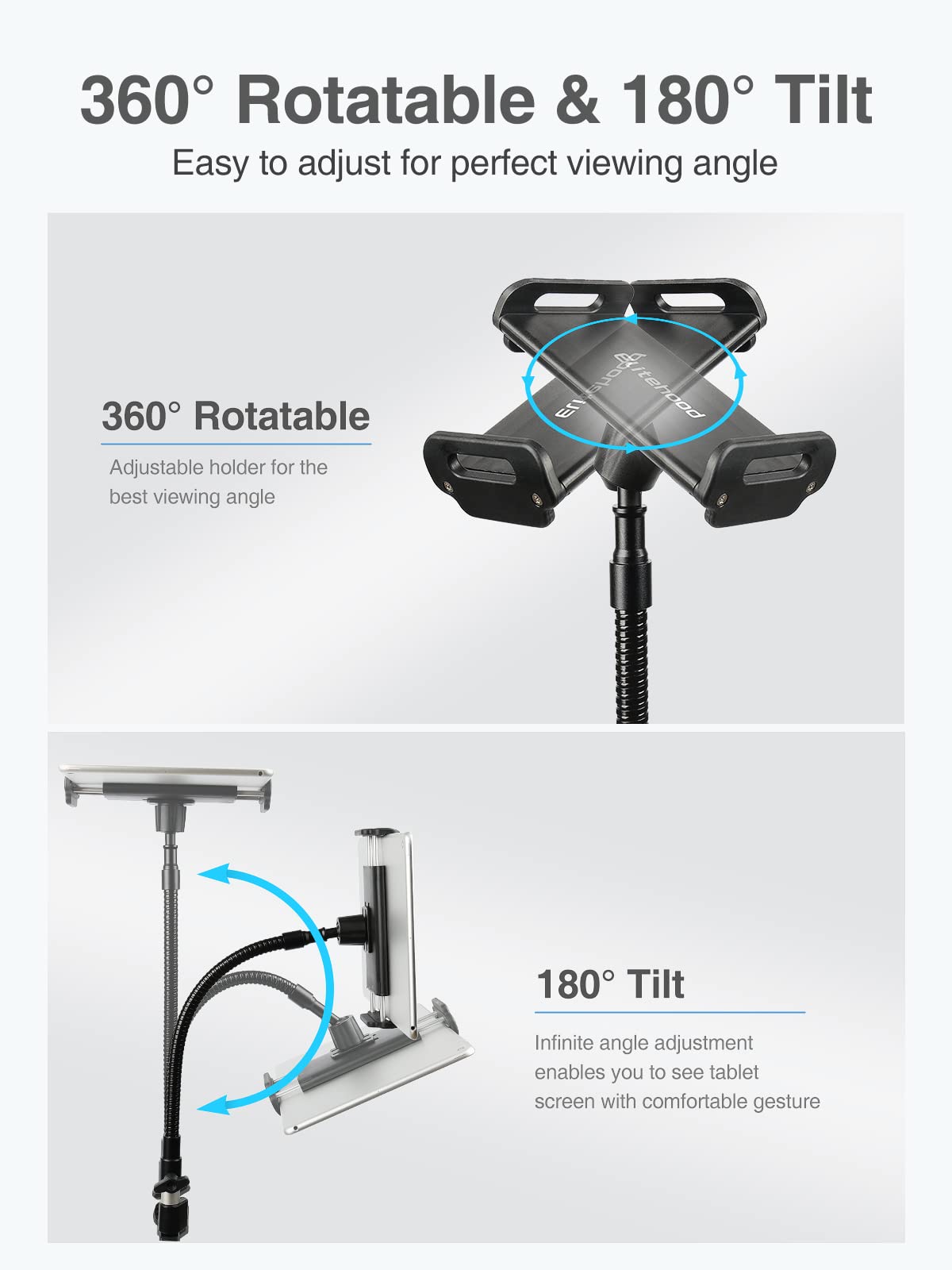 Elitehood Tablet Floor Tripod Stand, Stronger Gooseneck Ipad Tripod Stand, 72' Adjustable Ipad Stand Holder For Stream/Watching, For Ipad Pro 12.9, Mini, Air, Iphone And 4.7 13' Tablet And Cellphone