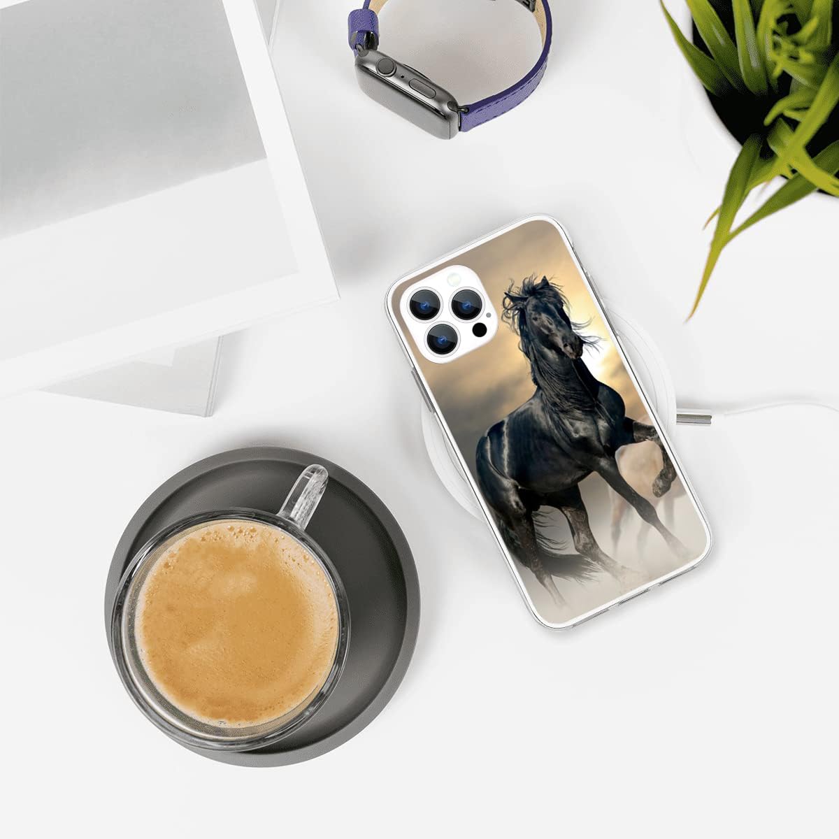 Hanlinzhiya Compatible With Iphone 16 Pro Max Case, Black Horse Cool Animal Horse Design Drop Protection Slim Shockproof Tpu Cle