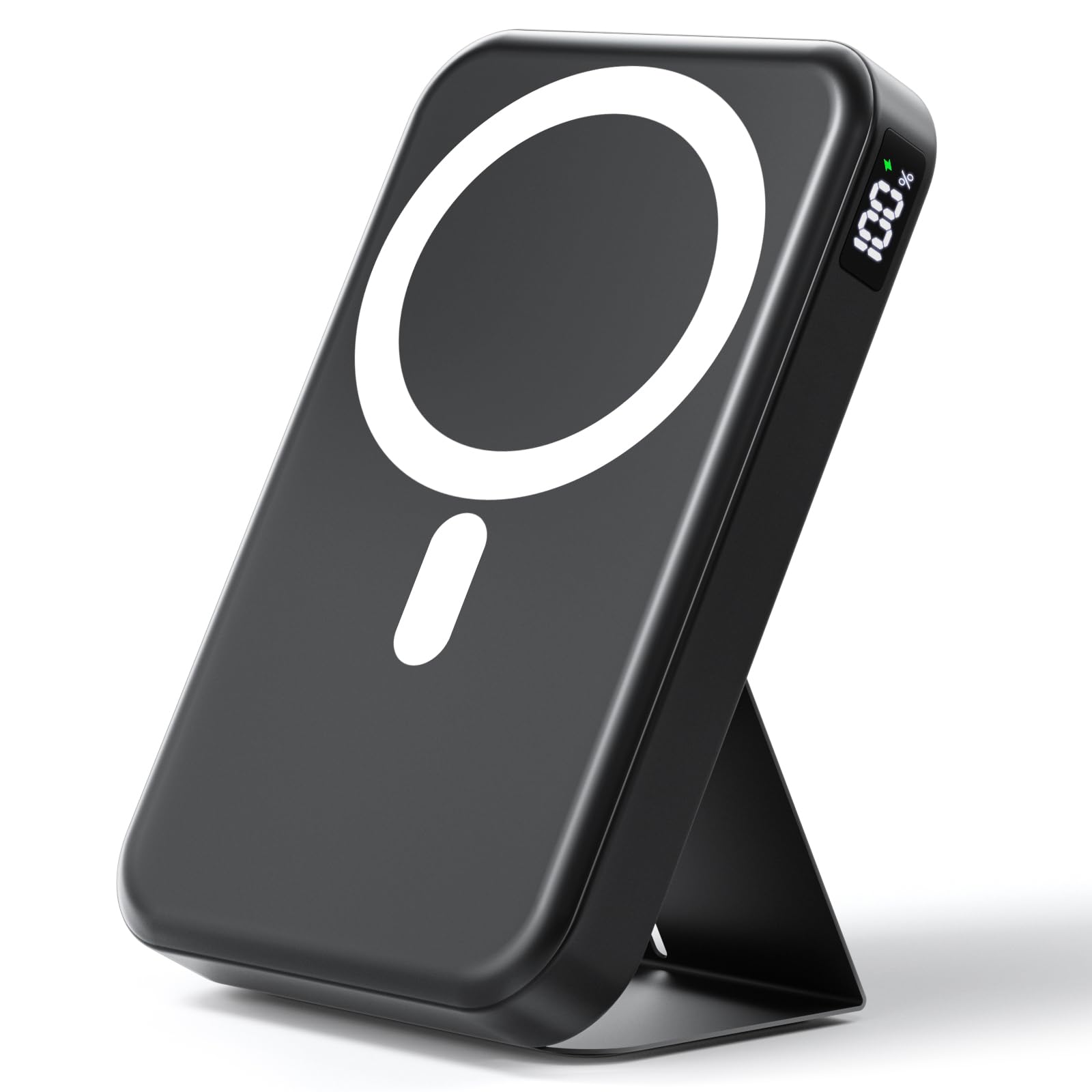 Magnetic Portable Charger, 10000mAh Power Bank with Leather Foldable Stand