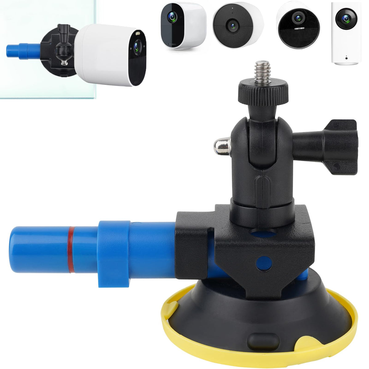 Mippko 3' Suction Cup Security Camera Mount With Adjustment 1/4' 20 Threaded,Air Pump Vacuum Suction Glass/Metal/Board/Tile Wall,Compatible With Arlo/Wyze/Reolink/Nest/Simplisafe