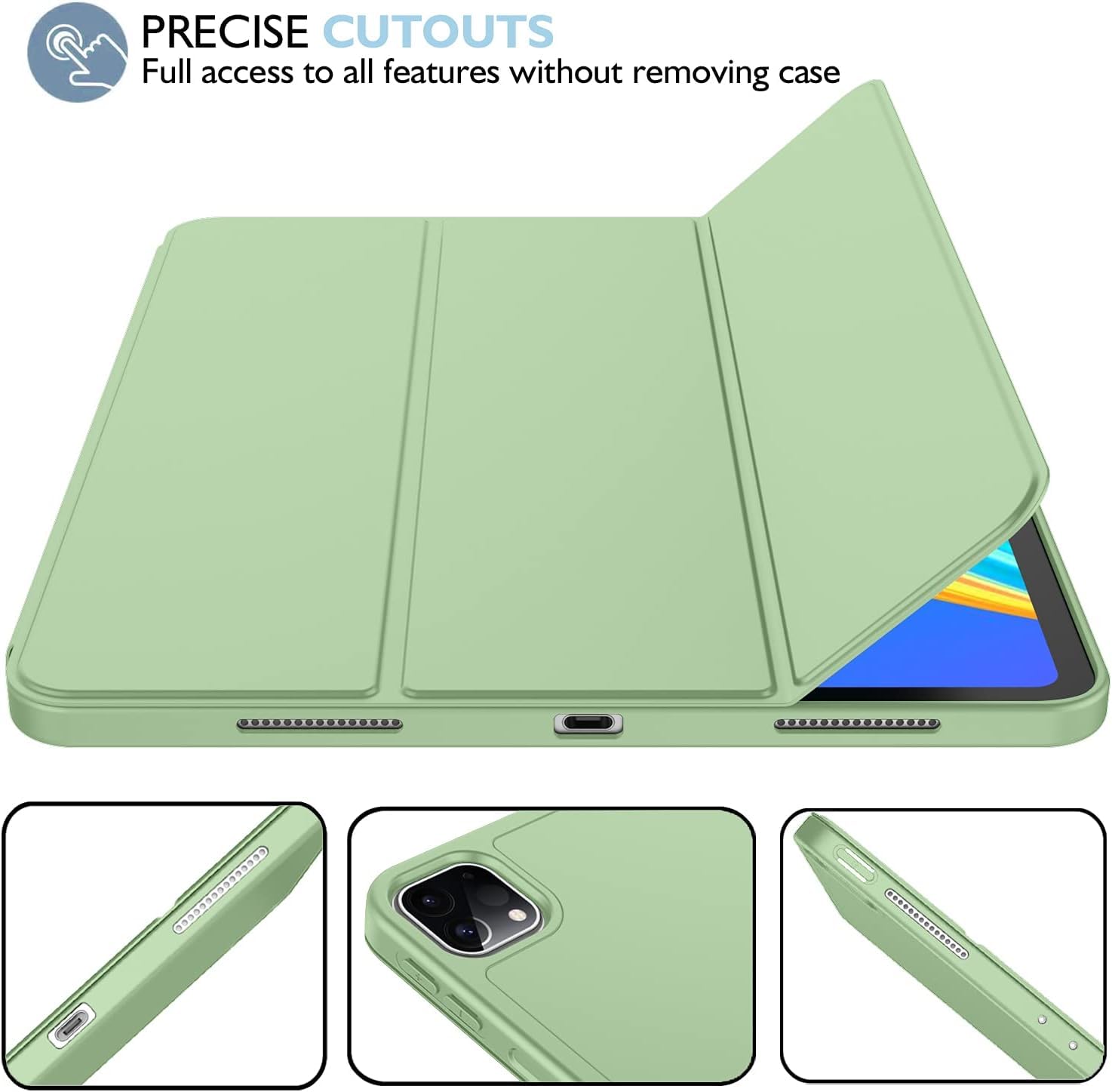 Imieet Ipad Pro 13 Inch Case M4 (2024) With Pencil Holder, Trifold Stand Smart Case With Soft Tpu Back, Auto Wake/Sleep (Matcha Green)
