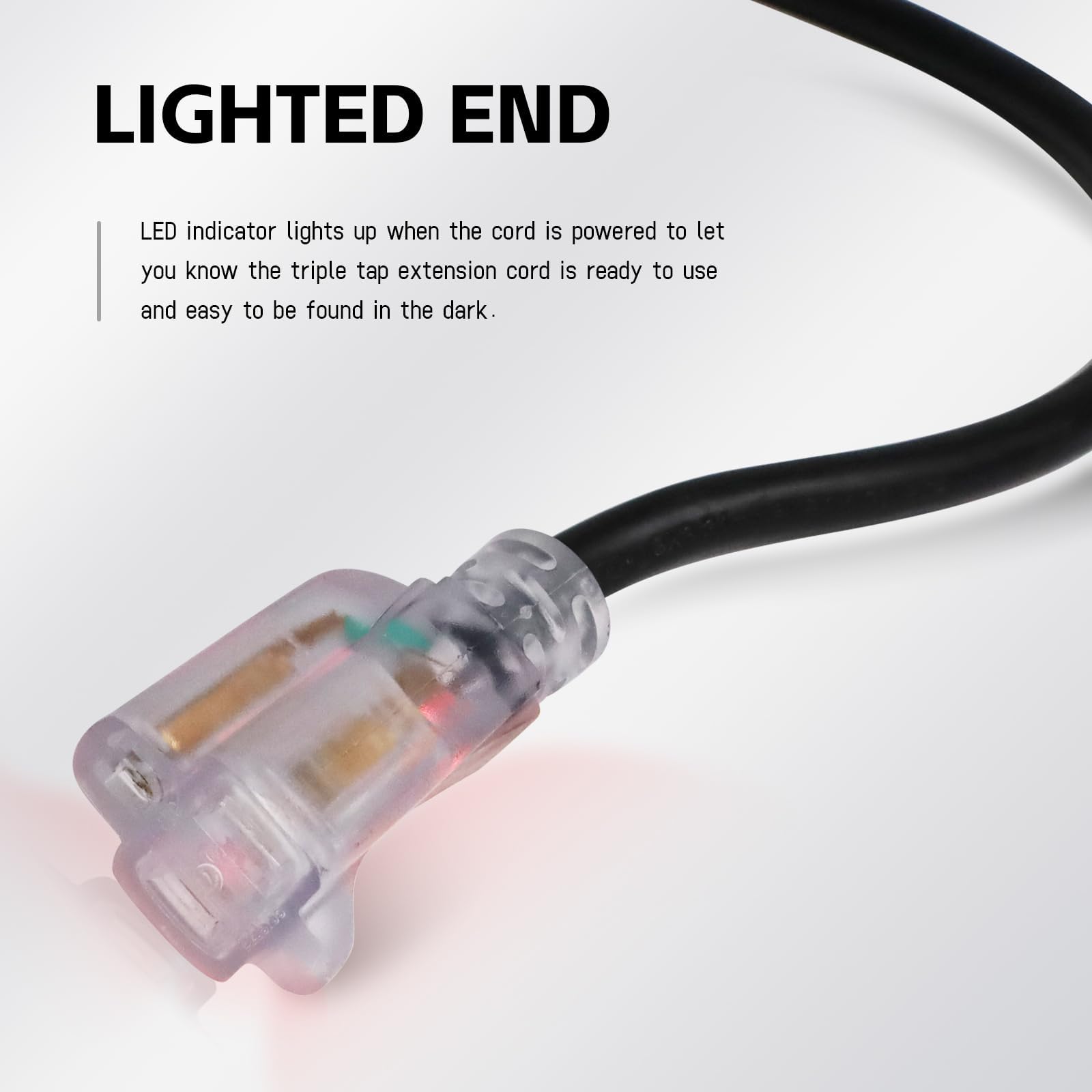 Ep 25 Ft Outdoor Extension Cord, 12/3 Sjtw Heavy Duty Waterproof Power Cable, 3 Prong Grounded Plug, Lighted End, For Lawn, Gard