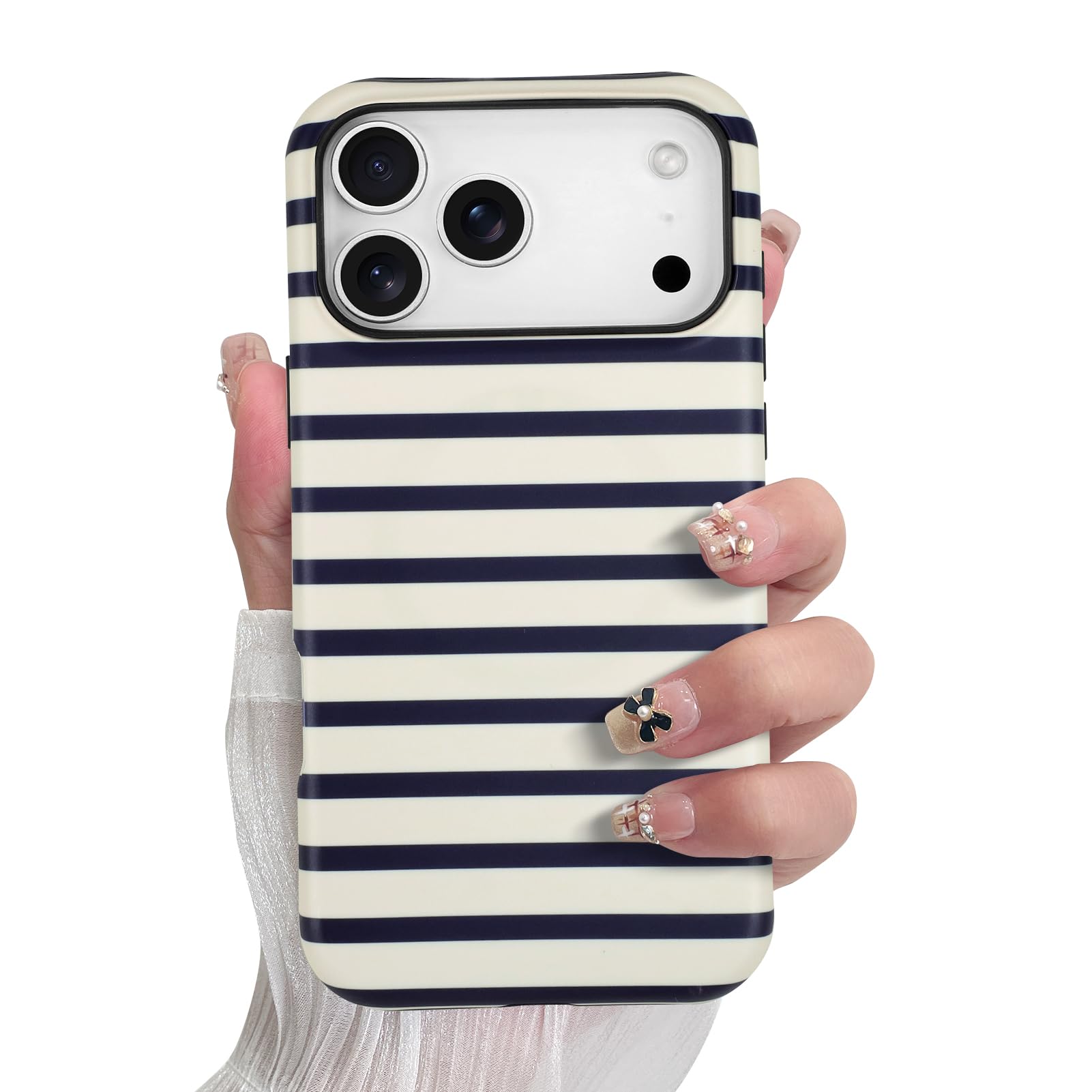SOKAD Magnetic Horizontal Stripes Phone Case for iPhone 17 Pro Max, Cute Navy Blue Striped Line Pattern Compatible with Magsafe 