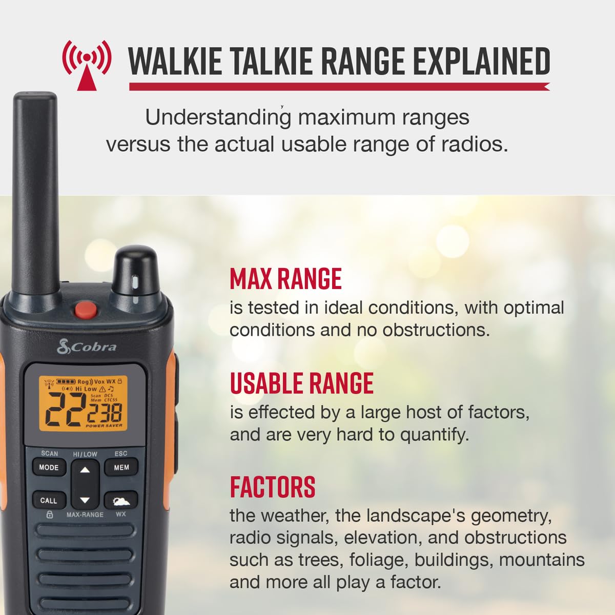 Cobra Rx680 Waterproof Walkie Talkies   Rechargeable, 60 Preset Channels, Long Range 38 Mile Two Way Radio Set (2 Pack),Black And Orange
