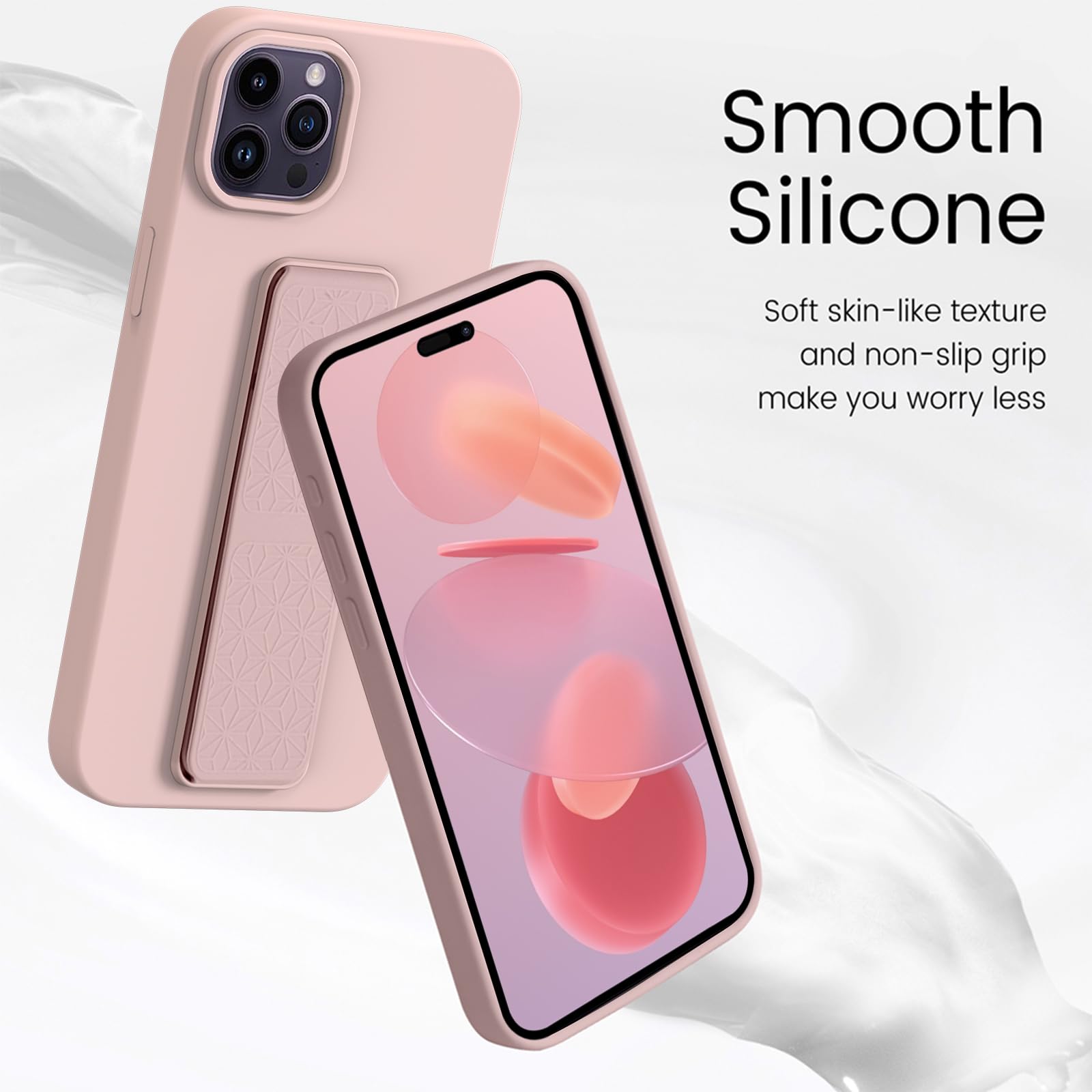 Laudtec Silicone Kickstand Case Compatible With Iphone 15 Pro Case Vertical And Horizontal Stand Hand Strap Metal Kickstand, Fle