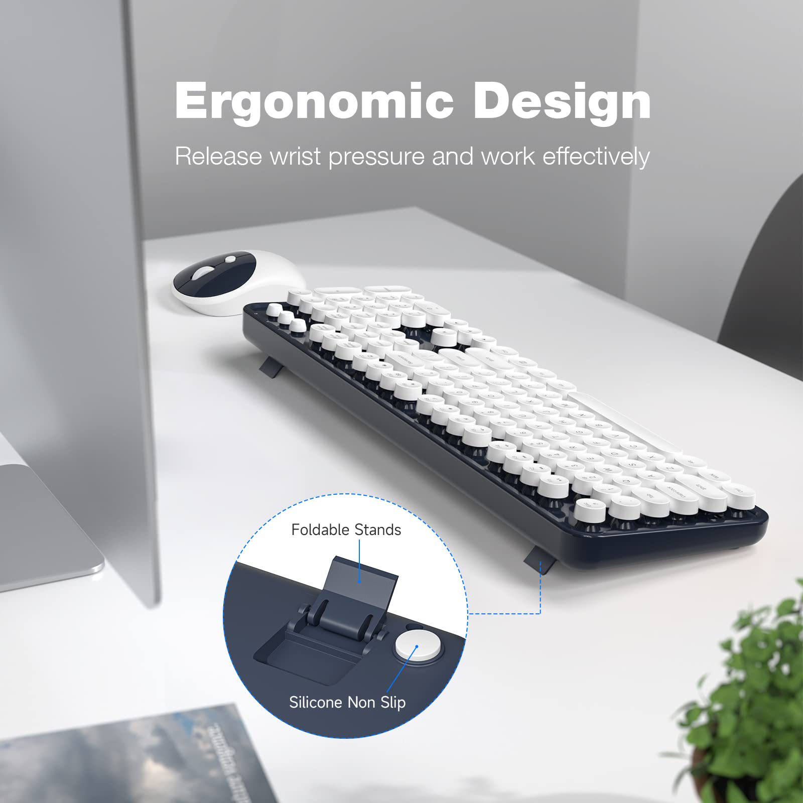 Dilter Wireless Keyboard And Mouse Combo, 104 Keys Full Sized Typewriter Keyboards And Retro Mouse, 2.4 Ghz Usb Receiver Plug An