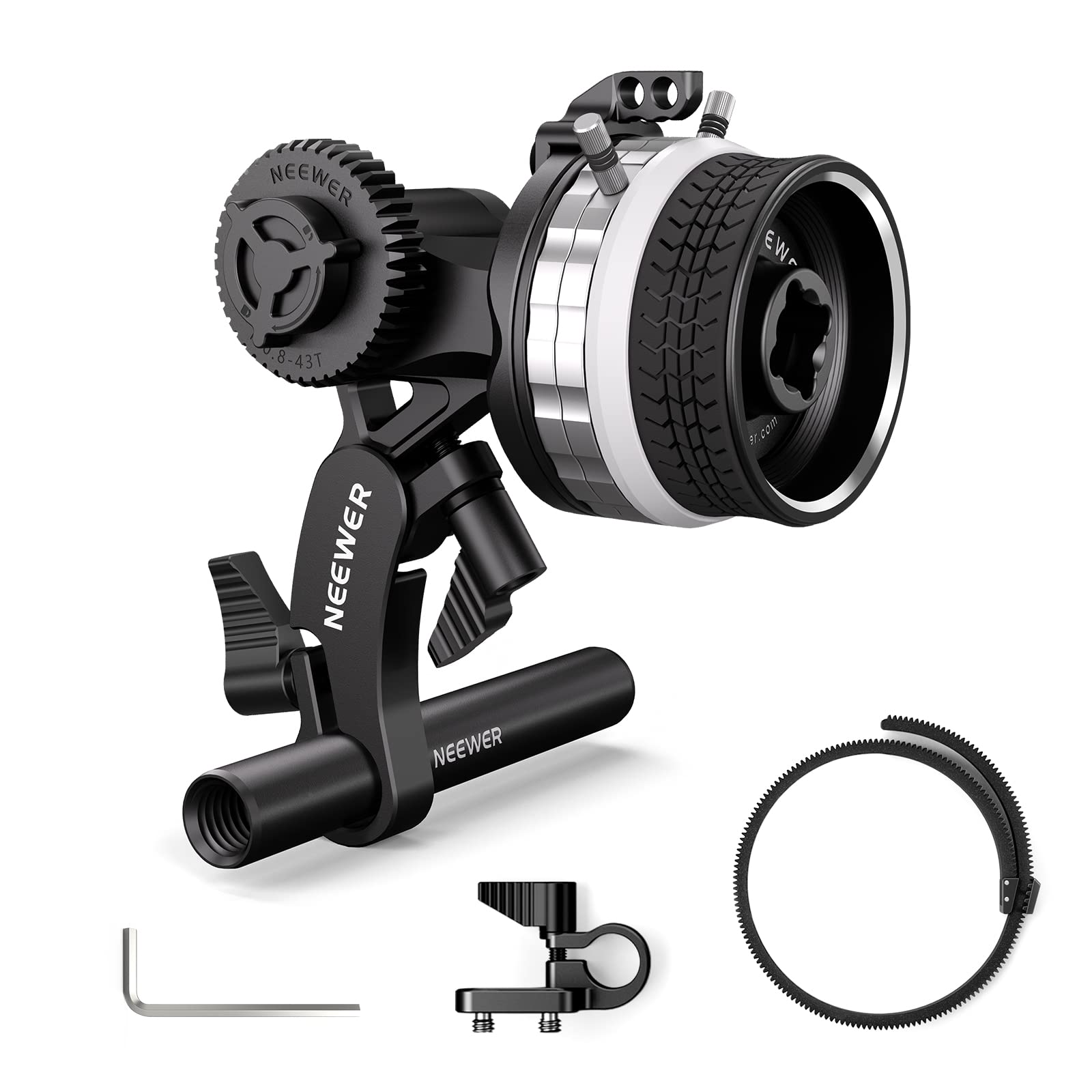 NEEWER Mini Follow Focus with A/B Stops, Lens Gear Ring, 15mm Rod & Rod Clamp for Cinema Camera, DSLR/Mirrorless Camera, Compati