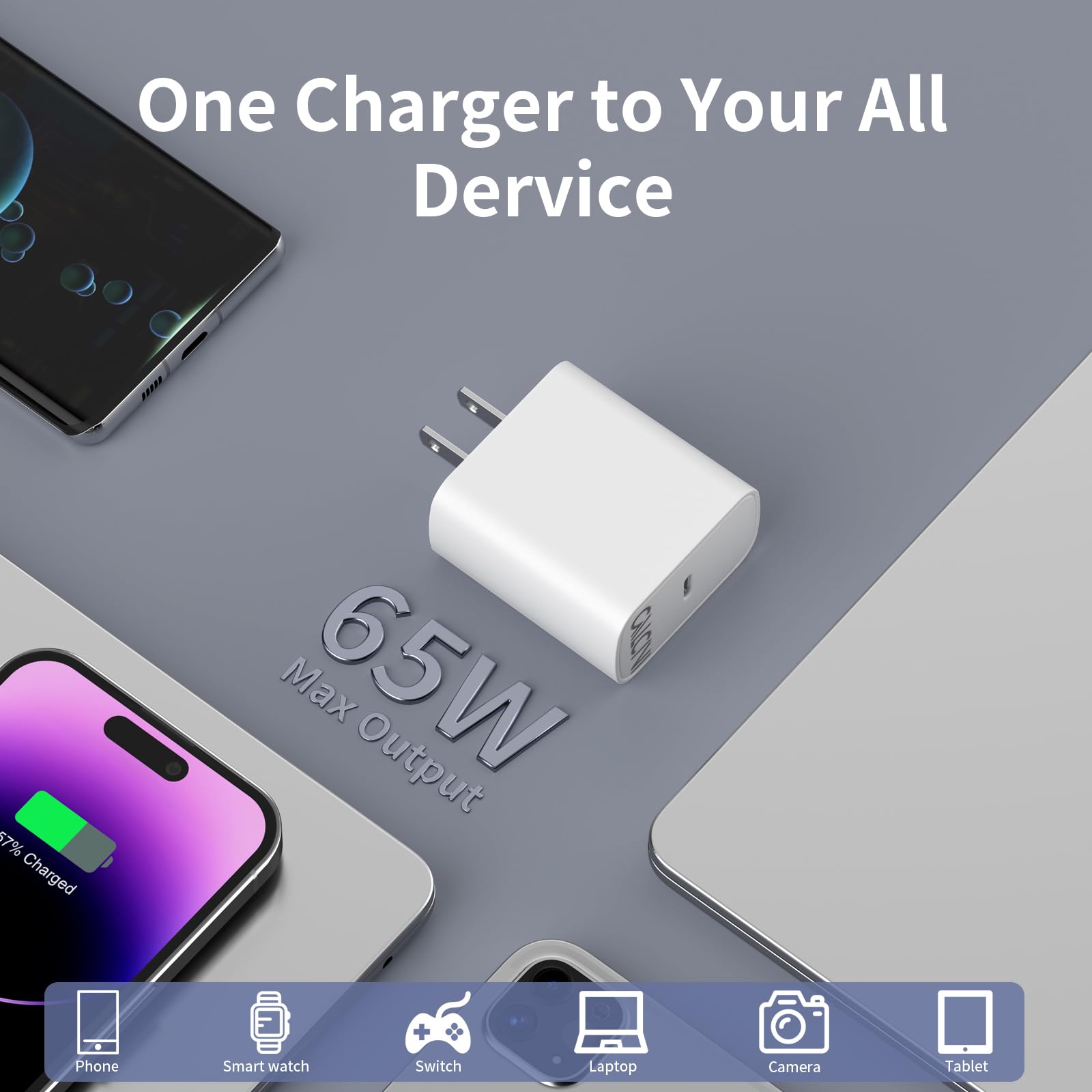 Usb C Charger Block Calcini 3 Pack Gan 65W Pd Compact Fast Type C Wall Charger For Laptop Charger Power Adapter Macbook Pro/Air,