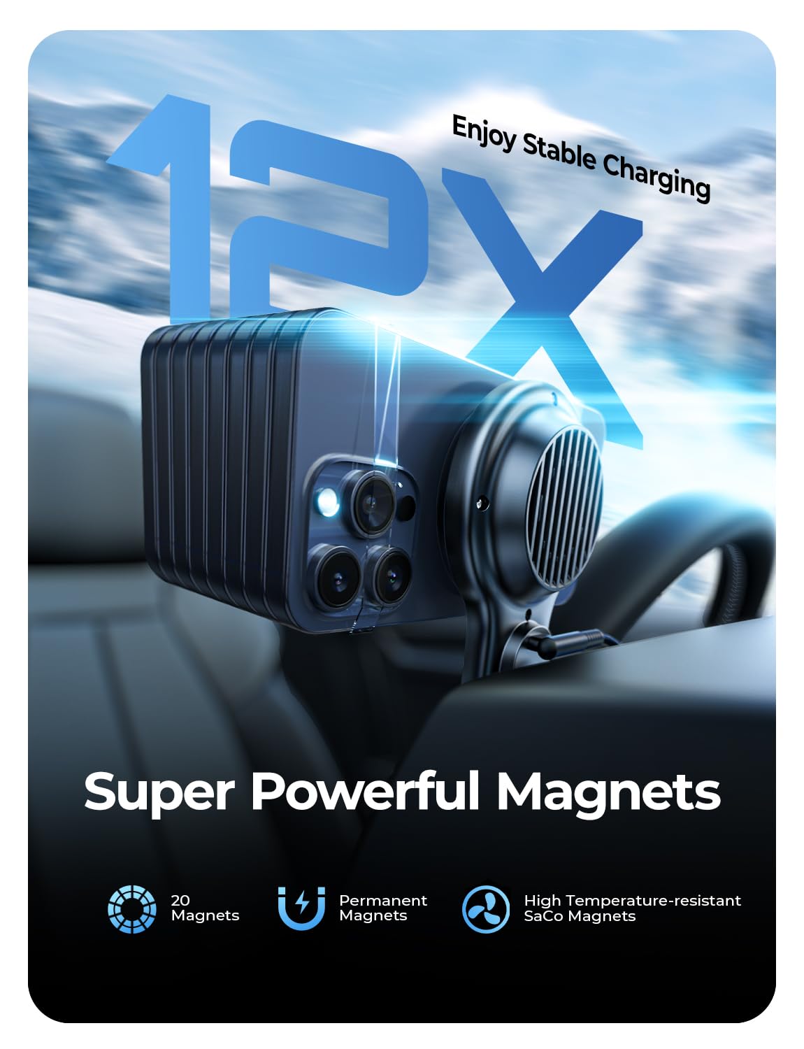 Lisen For 15W Magsafe Car Vent Mount Charger With Turbo Fan Cooling (-8C Reduction) For Iphone 16 Wireless Magnetic Car Phone Ho