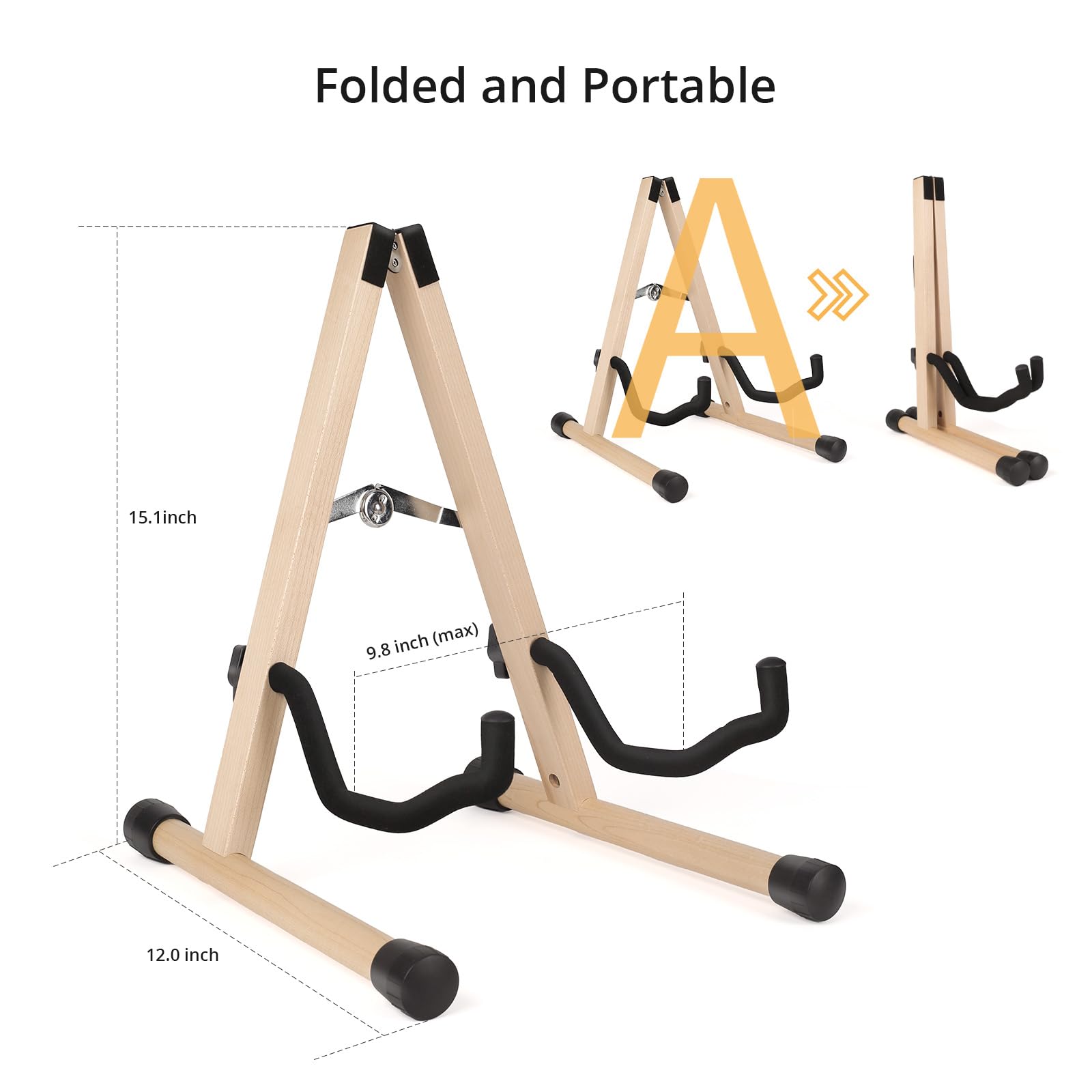 Muso Natural Wood Guitar Stand, A Frame Folding Holder, Easy Assembly And Portable, For Guitar,Bass,Ukulele,Banjo,Cello,Mandolin
