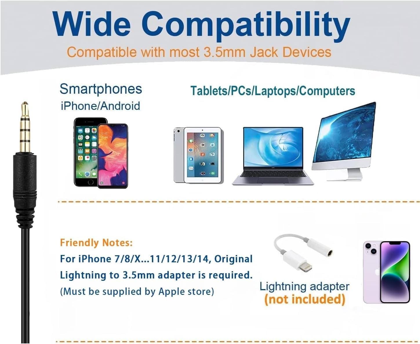 Cell Phone Headset W/Lightweight Secure Fit Headband, Pro Noise Canceling Mic And In Line Controls 3.5Mm Headset For Iphone, Sam