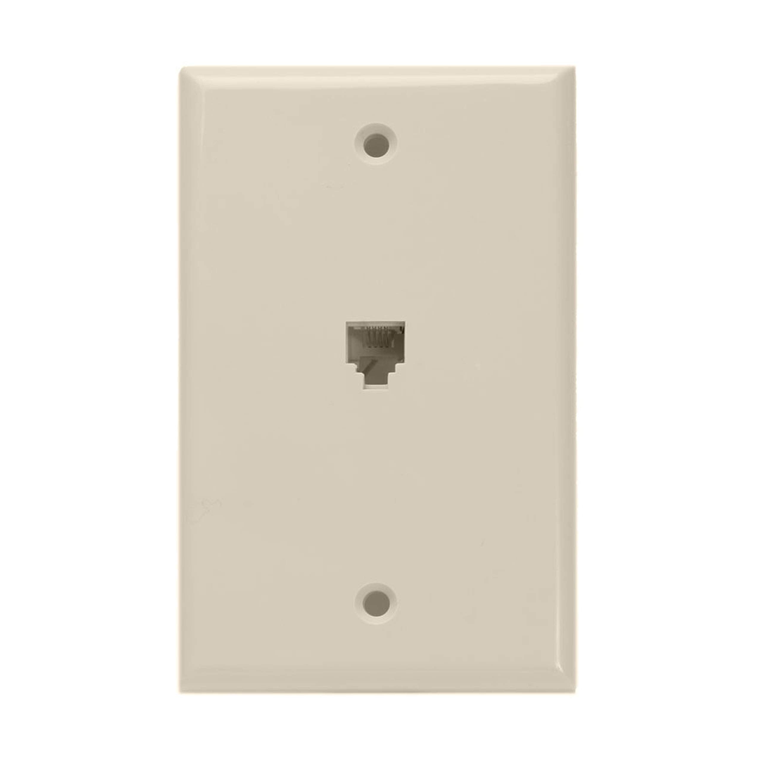 Leviton 40249 T Standard Telephone Wall Jack, 6P4C, Screw Terminals, Light Almond