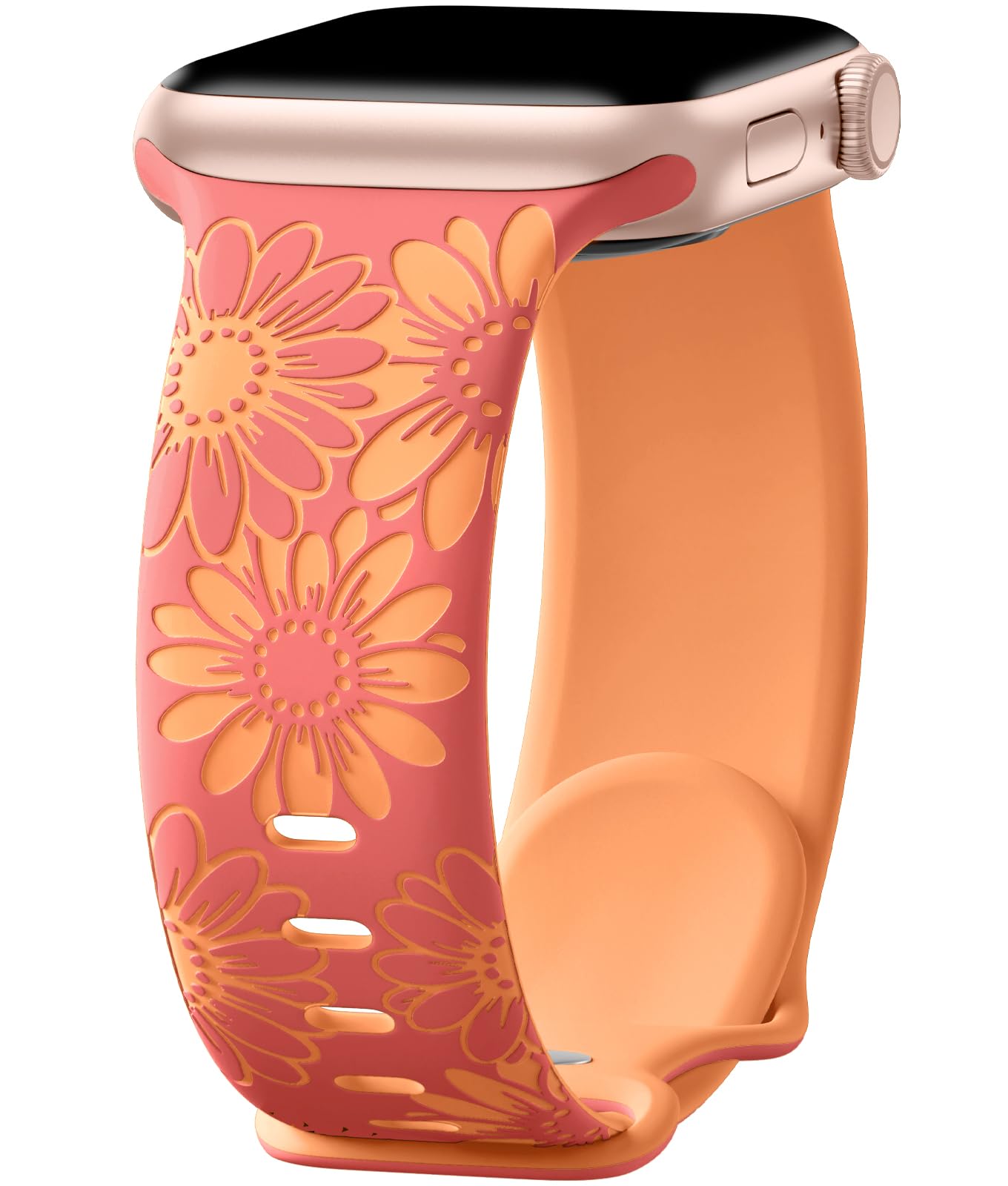 Daqin Floral Engraved Band Compatible With Apple Watch Band For Men Series 10 9 8 7 6 5 4 3 2 1, Soft Silicone Cute Flower Strap