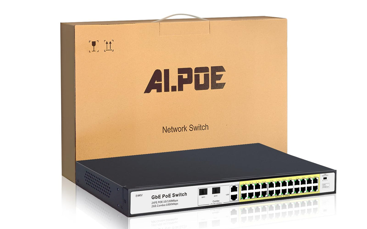 Steamemo 28 Port Poe Switch, 24 Poe+ Port@ 360W, 2 Gigabit Uplink, 2*1G Sfp, 802.3Af/At, Metal Casing 19 Inch Rackmount, Overloa