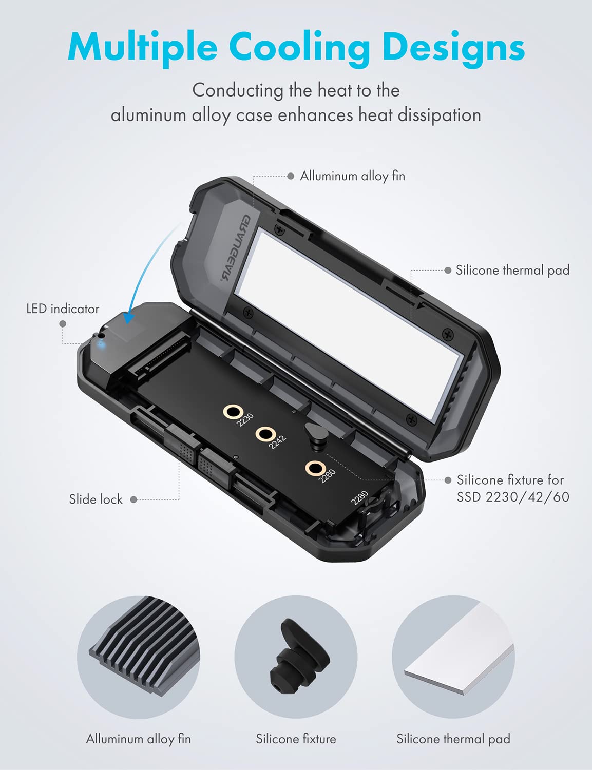 Graugear M.2 Nvme Sata Ssd Enclosure Adapter Tool Free, Usb C Usb3.2 Gen2 10Gbps M2 Ssd Enclsoure External Case Support Uasp Tri