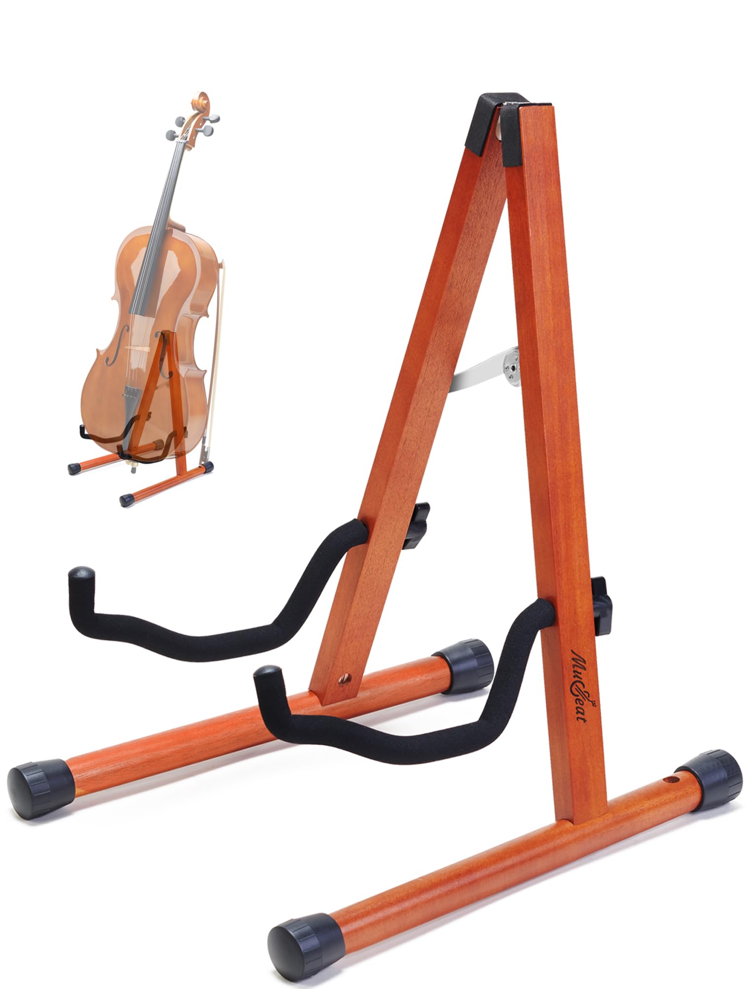 Musbeat Cello Stand, A Frame Cello Stand With Bow Holder For Cello Display, Handcrafted Wooden Cello Stand With Padded Foam, Mah