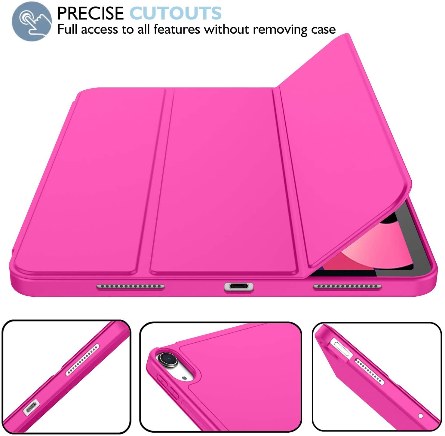 Imieet Ipad Air 11 Inch Case M3(2025) / M2 (2024), Ipad Air 5Th/4Th Generation Case 2022/2020 10.9 Inch With Pencil Holder,Trifold Stand Smart Case With Soft Tpu Back(New Rose Red)
