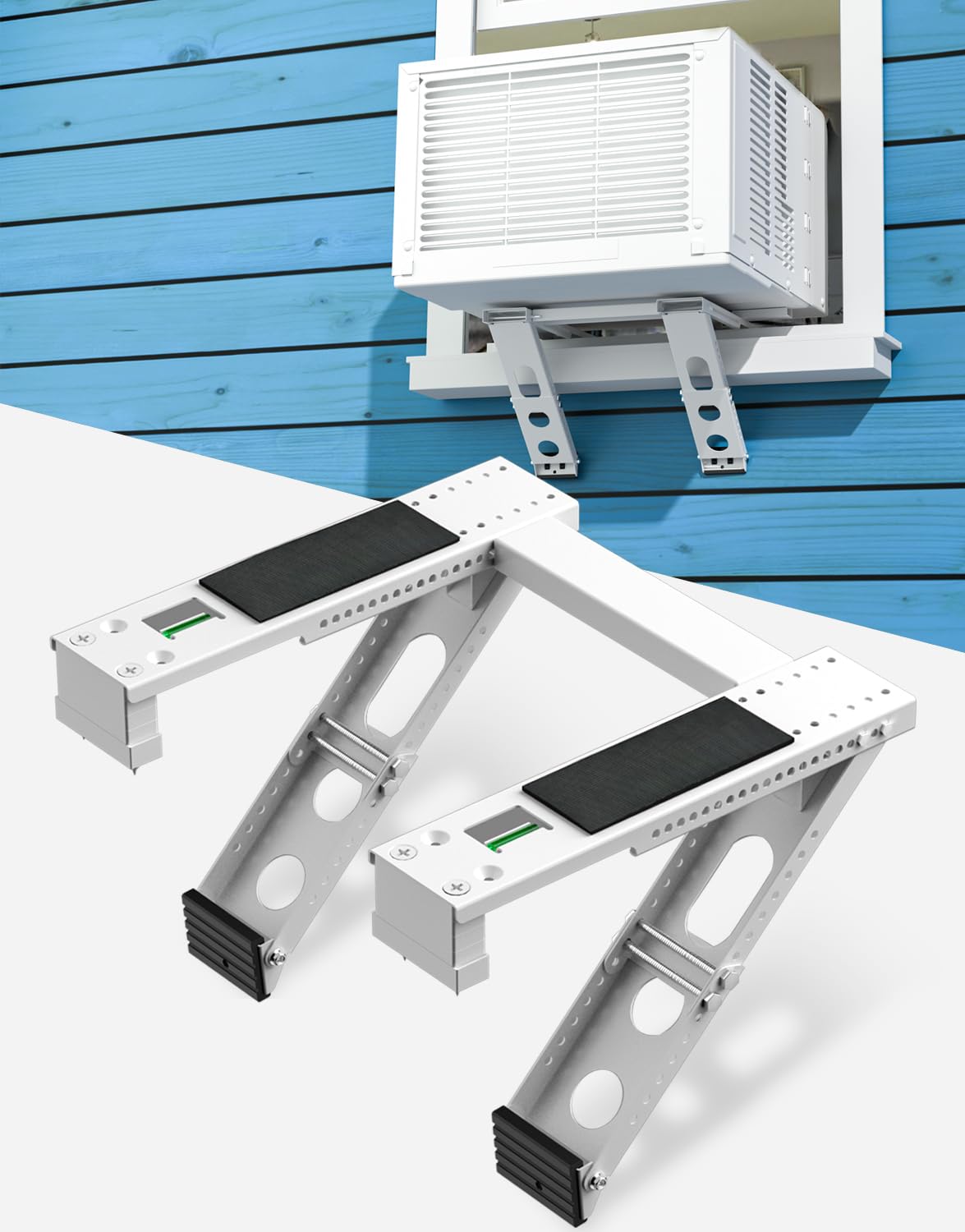 Plusluck Window Air Conditioner Support Bracket: Heavy Duty Window Ac Bracket With 2 Arms, Up To 220 Lbs, Universal Fit 5,000 To