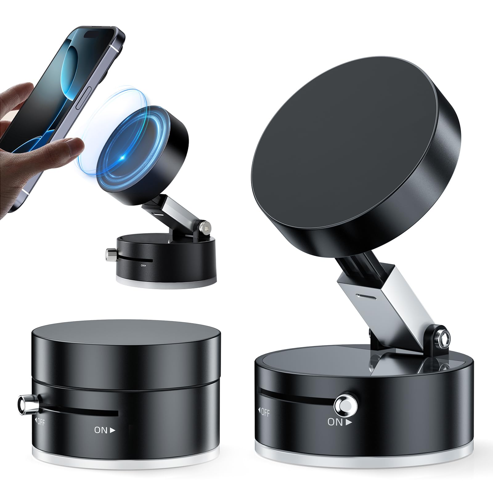 Vacuum Suction Magnetic Phone Holder, Upgrade Magnetic Suction Phone Mount Foldable & Retractable Vacuum Magnetic Phone Stand Do