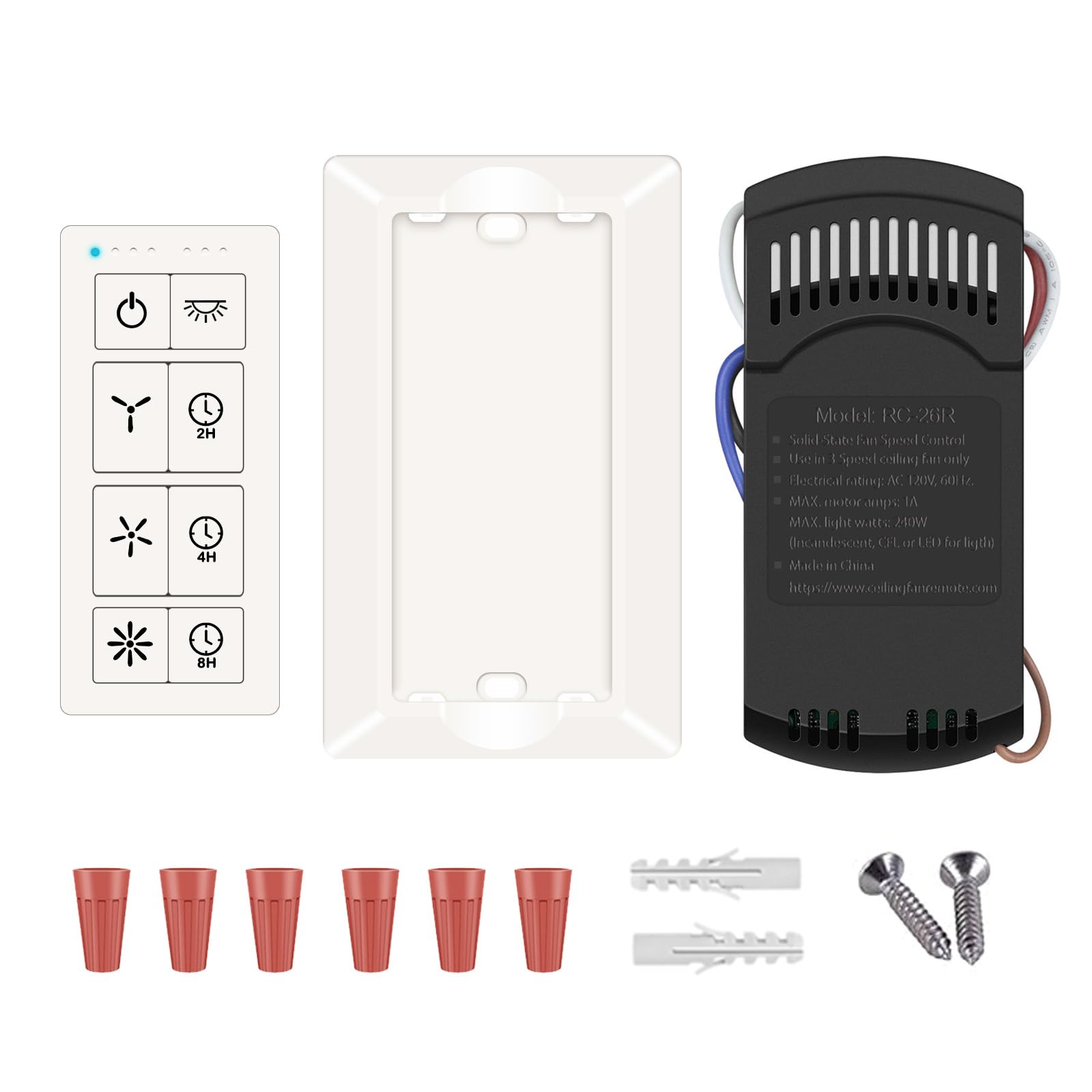 Corebay Ceiling Fan Remote Control & Dimmer Switch, Universal Fan Remote Control Kit With 3 Speed, 2 8H Timming, Compatible With